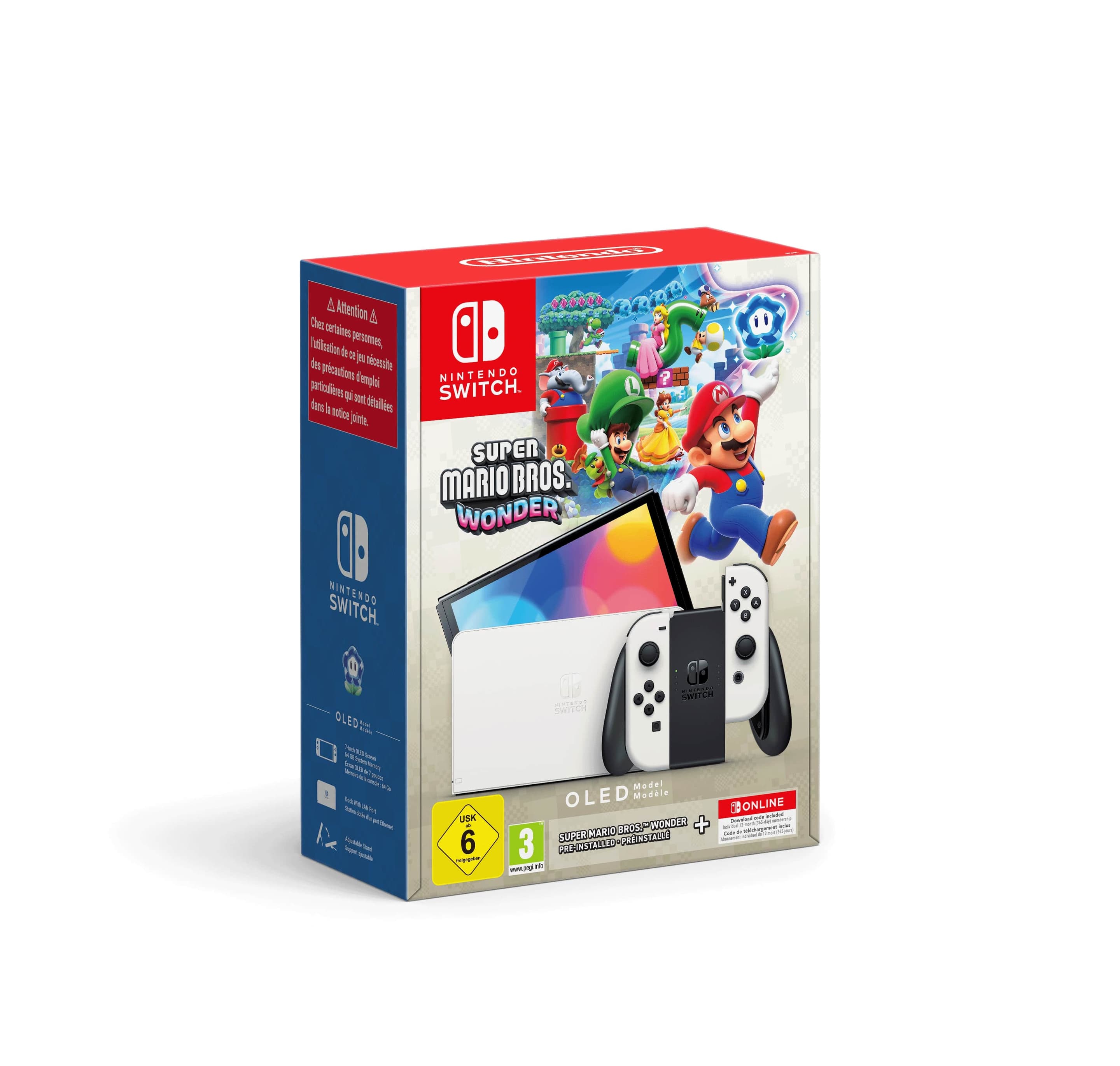 Nintendo Switch – OLED-Modell (weiß) + Super Mario Bros. Wonder + Nintendo Switch Online 12-monatige Einzelmitgliedschaft