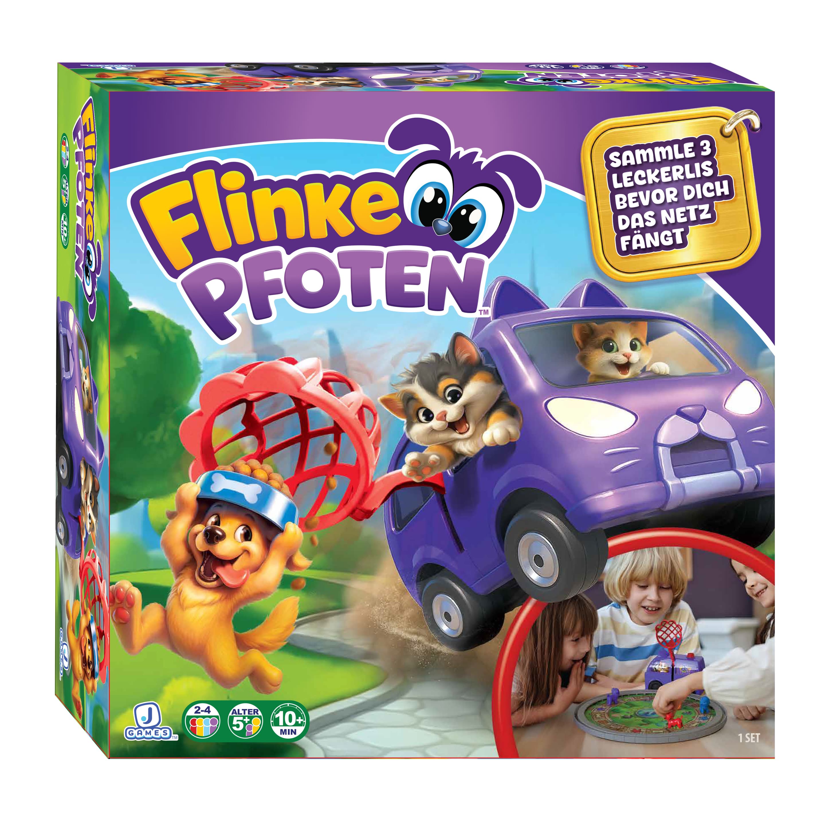 Flinke Pfoten Brettspiel - Vorschulspiel mit motorisiertem Van & 4 Spielfiguren