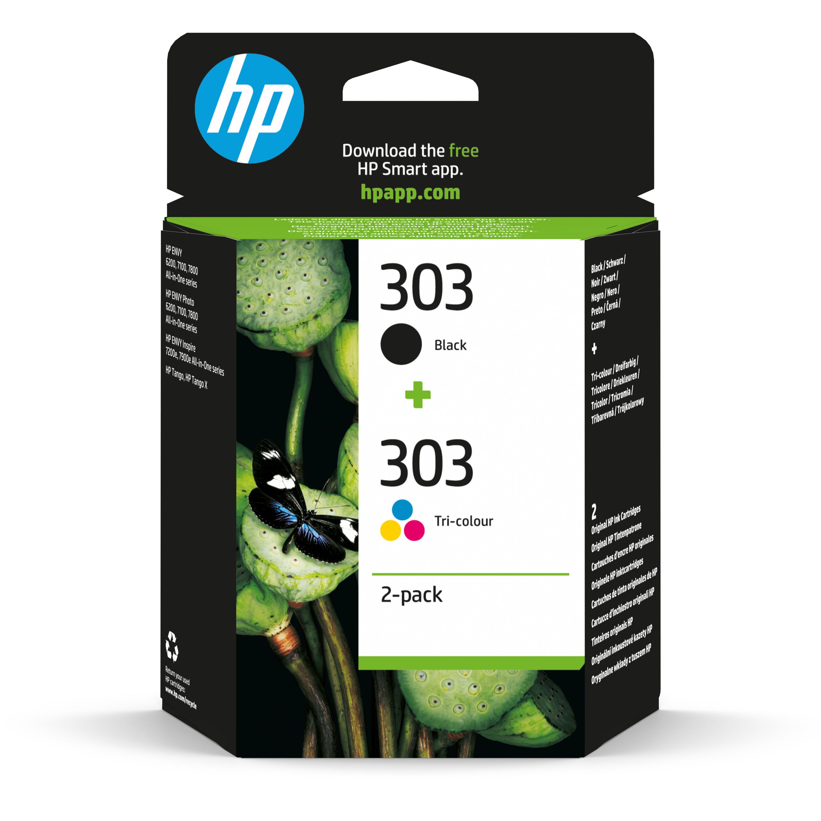 hp 303 2er-Pack Schwarz&Cyan/Magenta/Gelb Original Tintenpatronen 3YM92AE