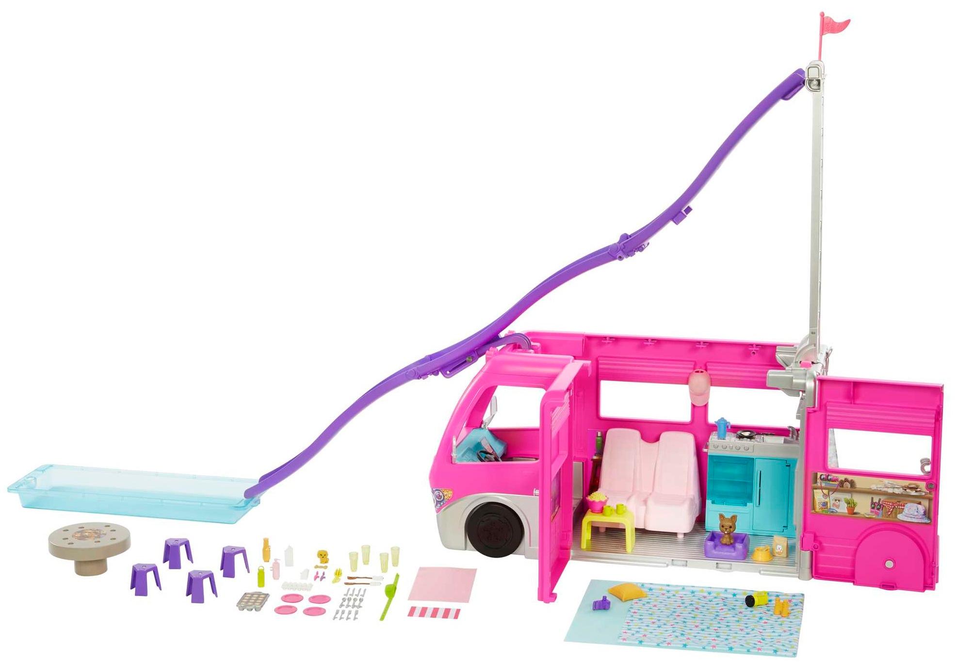 Barbie Super Abenteuer-Camper, Wohnmobil inkl. Tiere und Zubehör