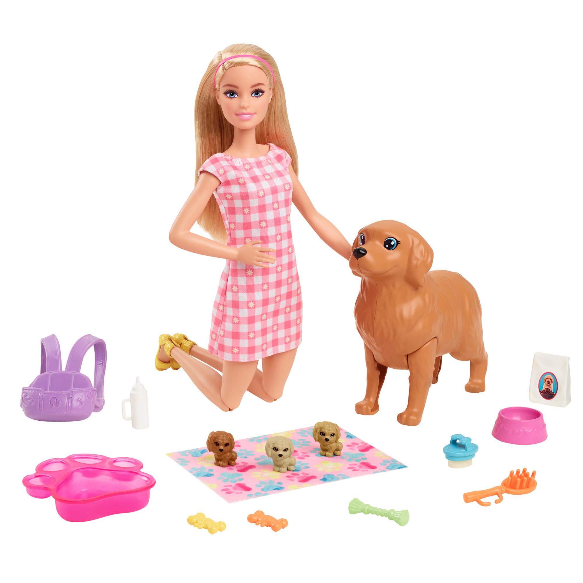 Barbie Puppe (blond) mit Hund&Welpen, Set inkl. Zubehör