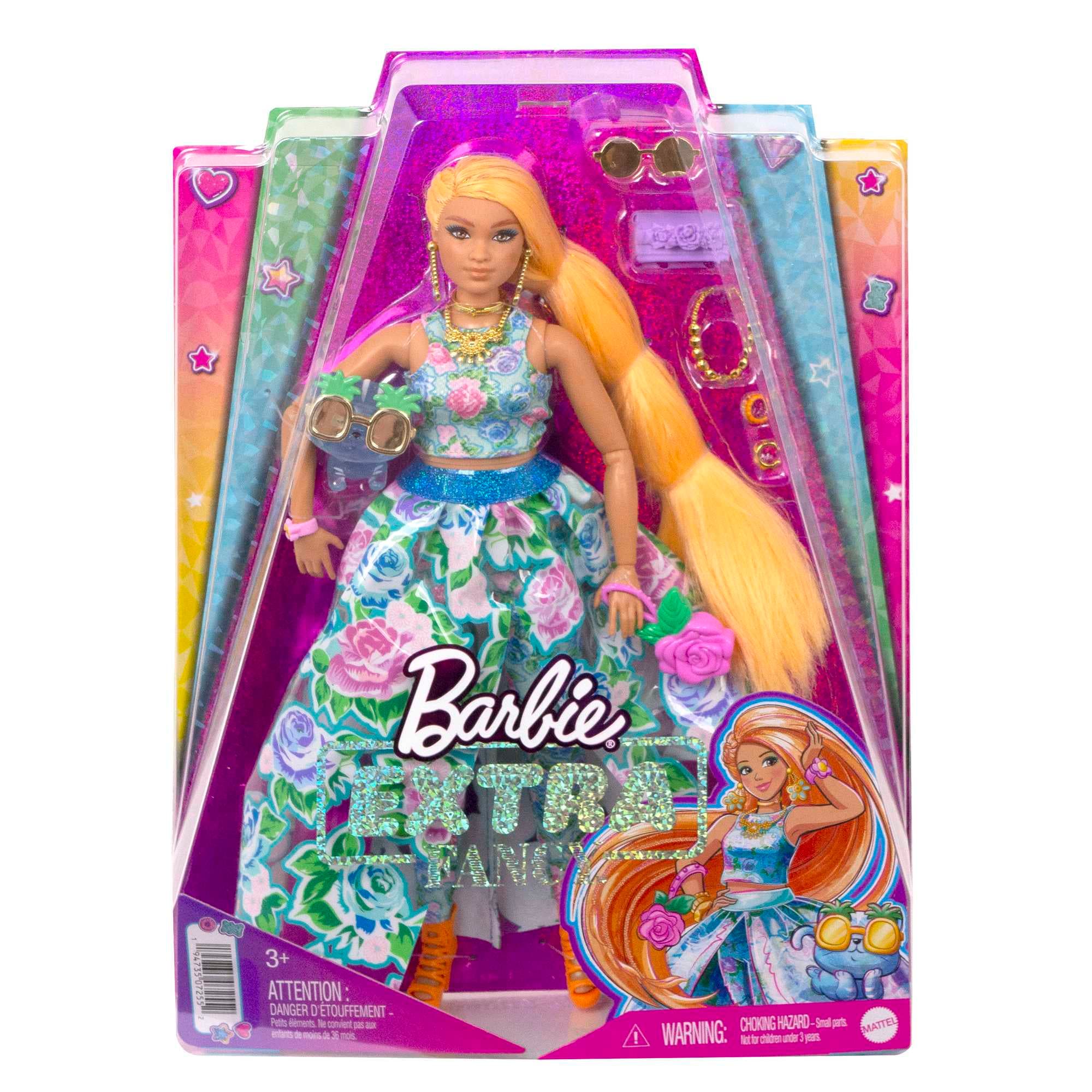 Produktbild Barbie Extra Fancy Puppe im blauen Kleid mit Blumenmuster 3 von 6