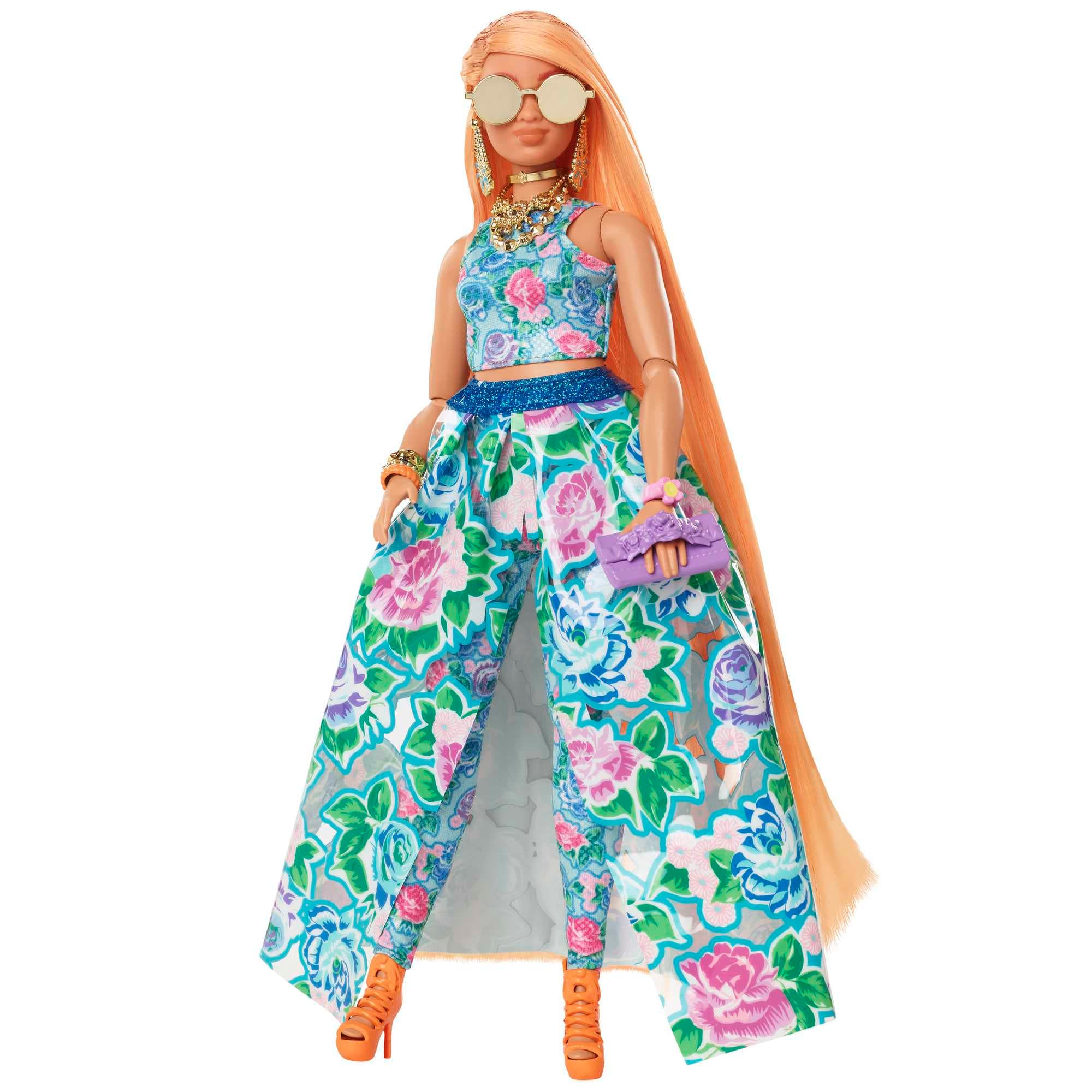 Produktbild Barbie Extra Fancy Puppe im blauen Kleid mit Blumenmuster 6 von 6