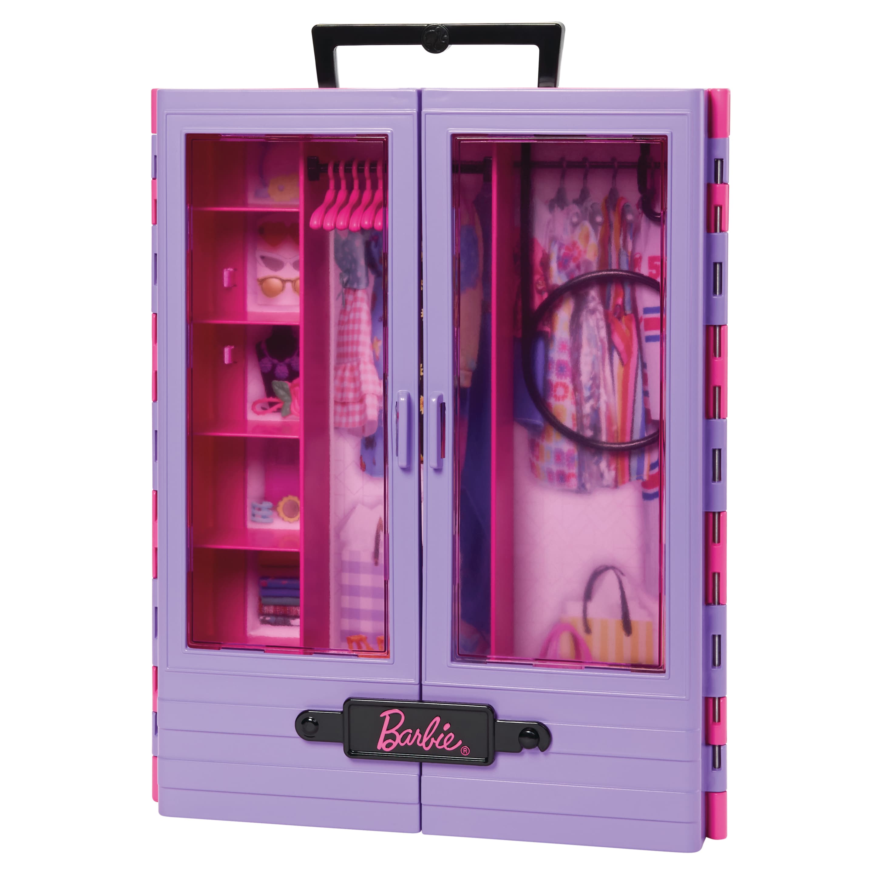 Produktbild Barbie Kleiderschrank mit Tragegriff (lila/rosa) ausklappbar mit Zubehör 3 von 9