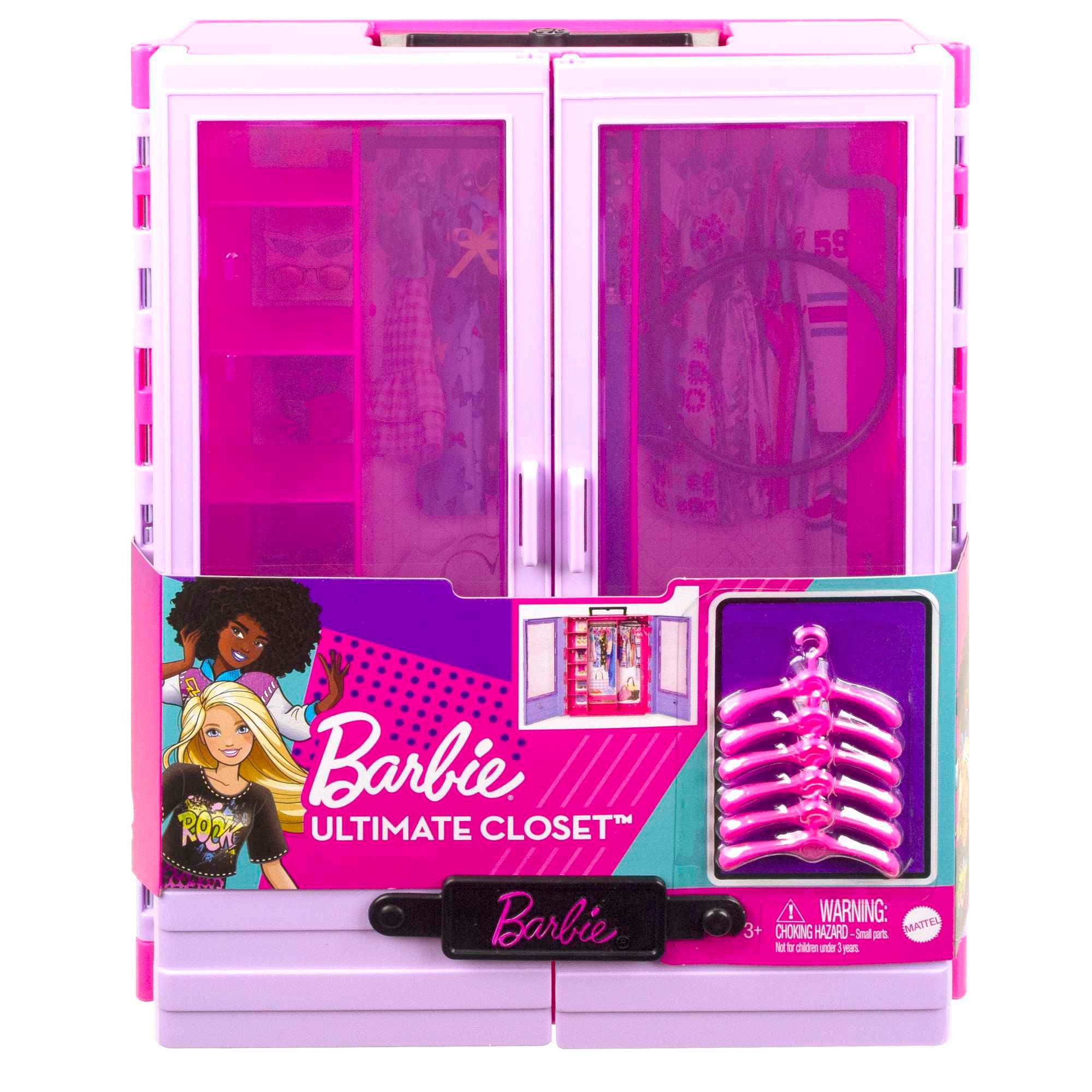 Produktbild Barbie Kleiderschrank mit Tragegriff (lila/rosa) ausklappbar mit Zubehör 2 von 5