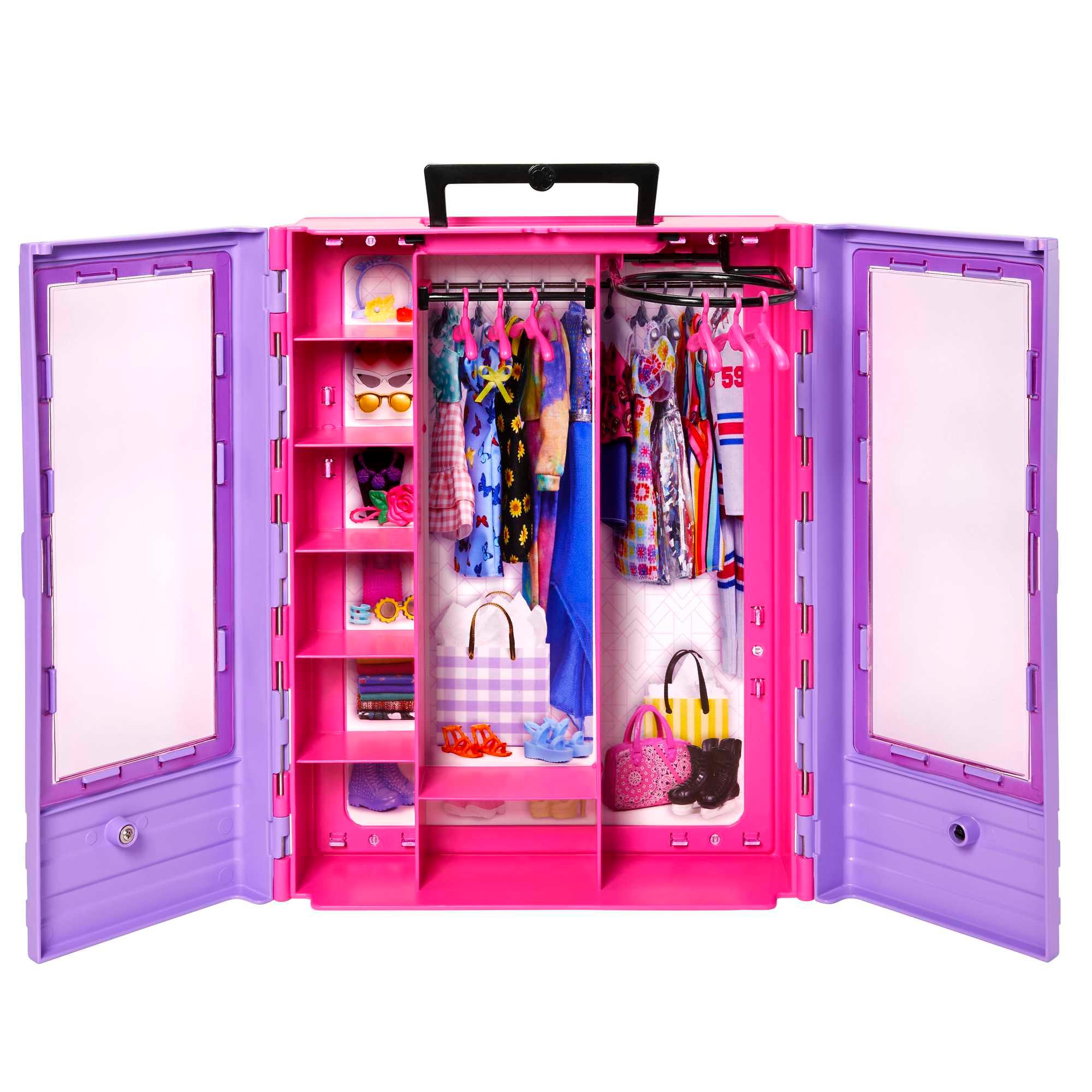 Produktbild Barbie Kleiderschrank mit Tragegriff (lila/rosa) ausklappbar mit Zubehör 3 von 5