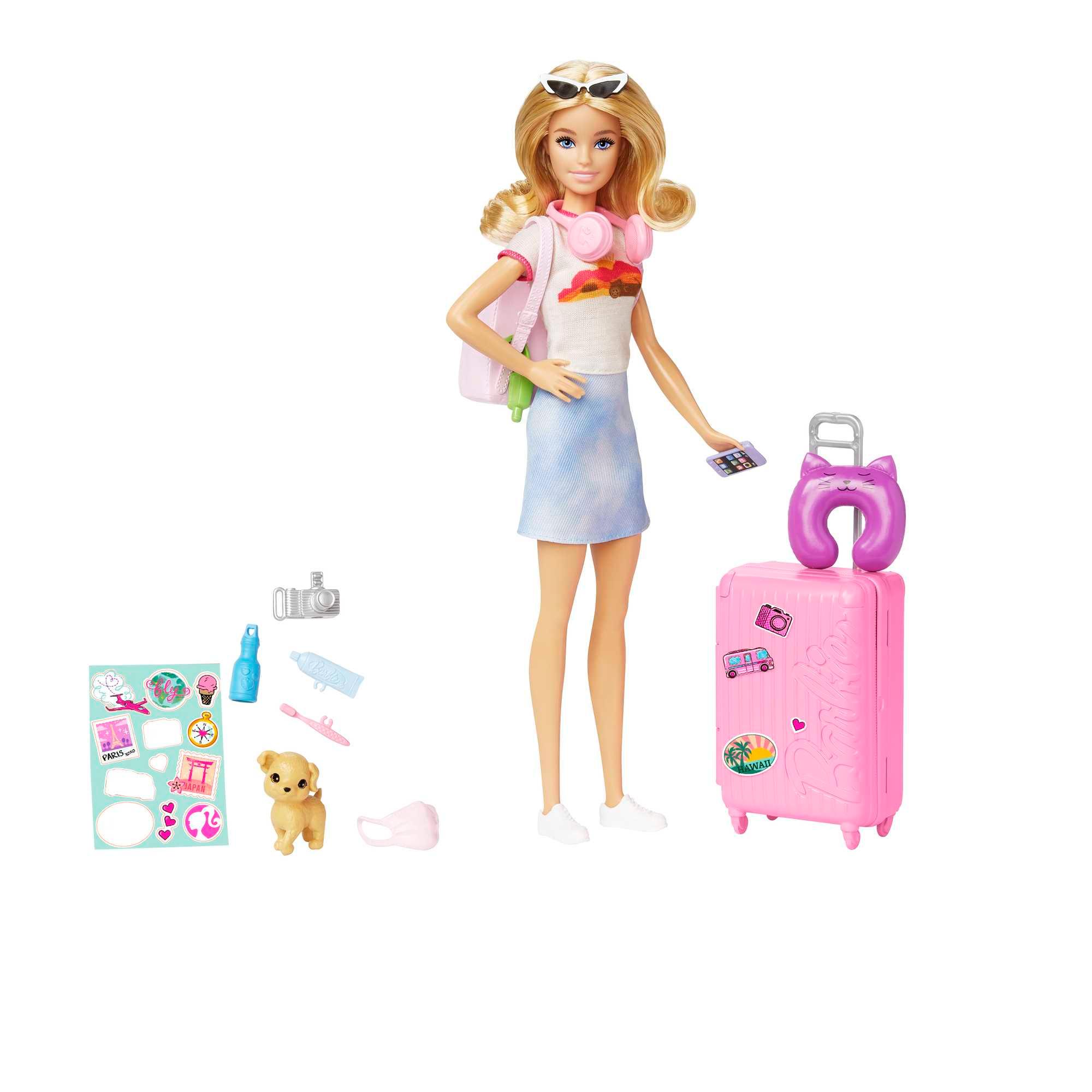 Produktbild Barbie Reise-Puppe (blond), Anziehpuppe mit Hund&Urlaubs-Zubehör 4 von 6