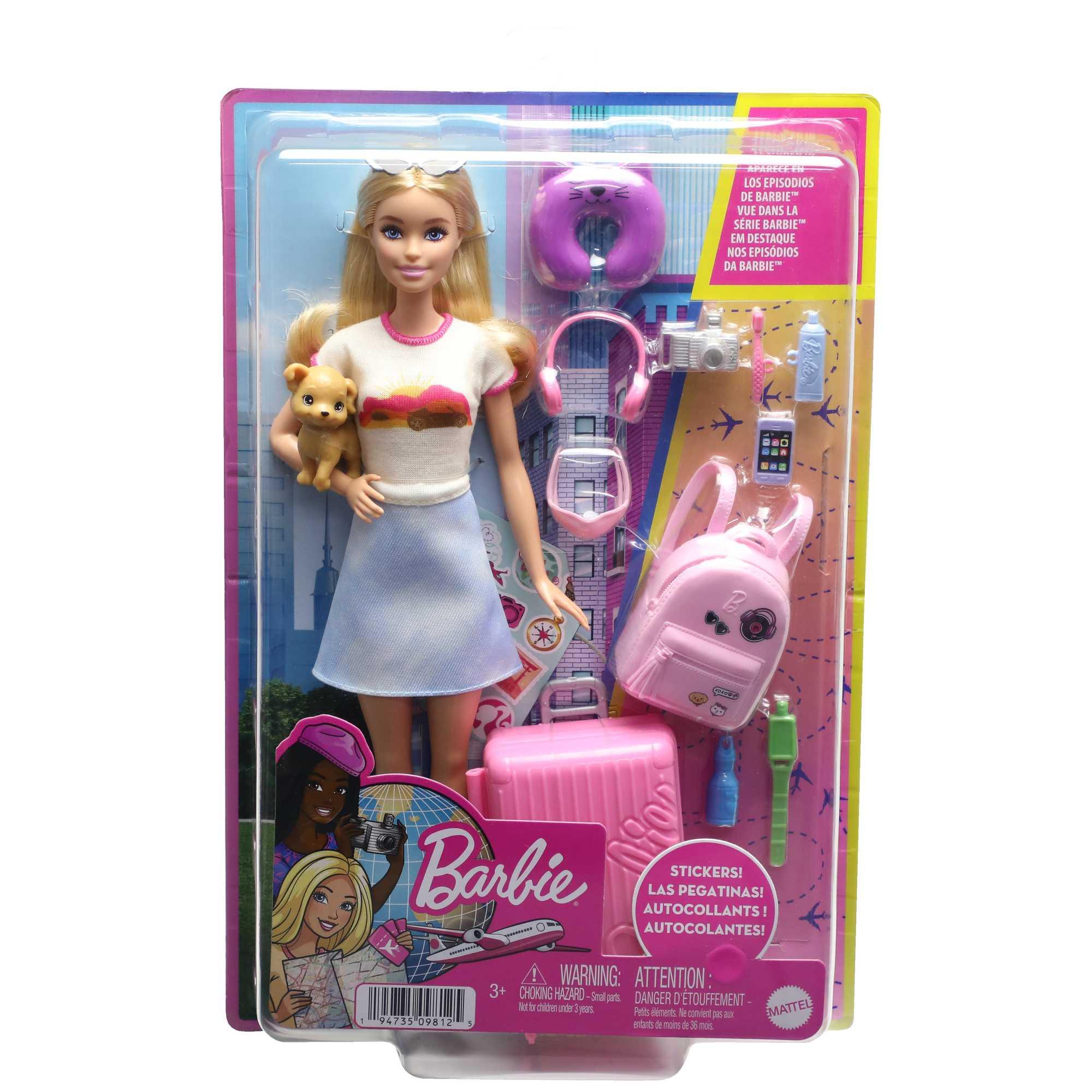 Produktbild Barbie Reise-Puppe (blond), Anziehpuppe mit Hund&Urlaubs-Zubehör 2 von 6