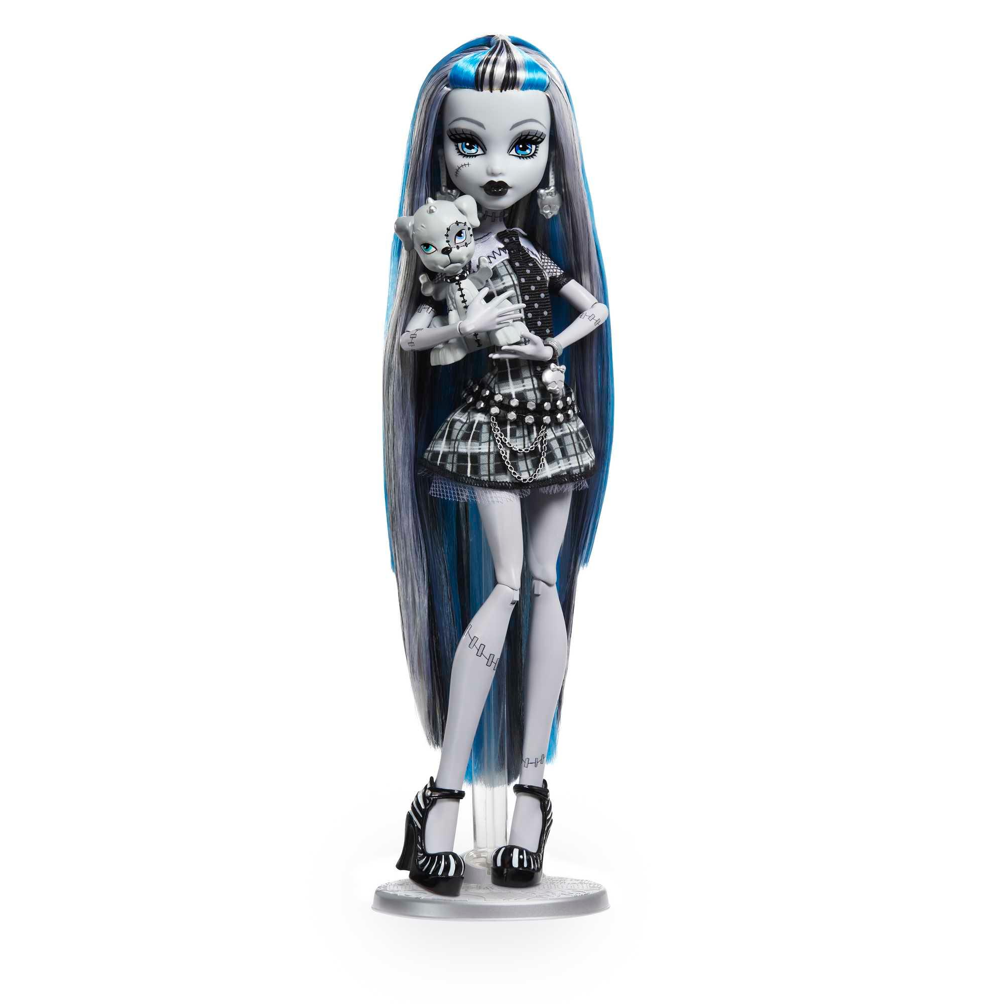 Monster-High-Puppe mit Poster, Frankie Stein in Schwarzweiß