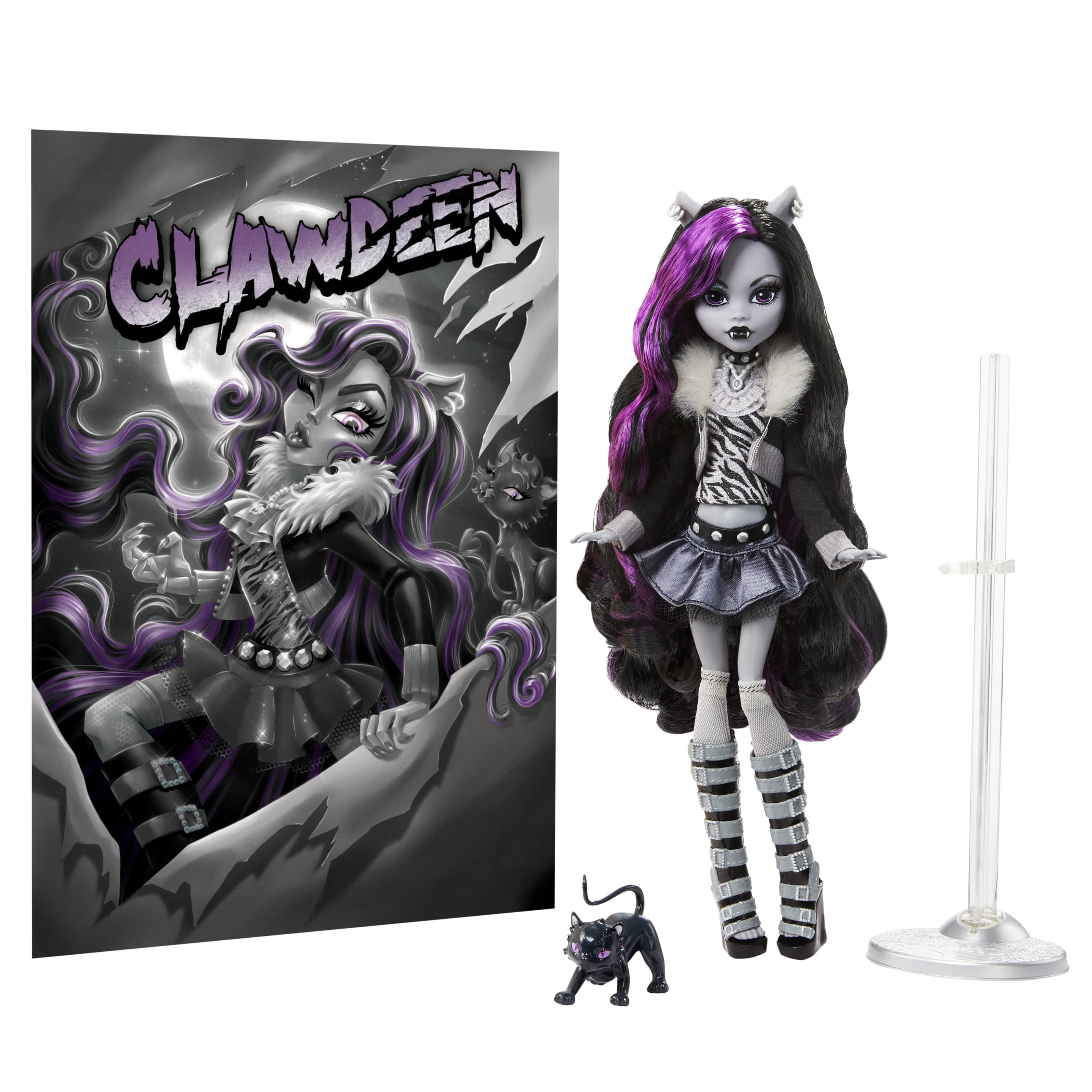Monster-High-Puppe mit Poster, Clawdeen Wolf in Schwarzweiß
