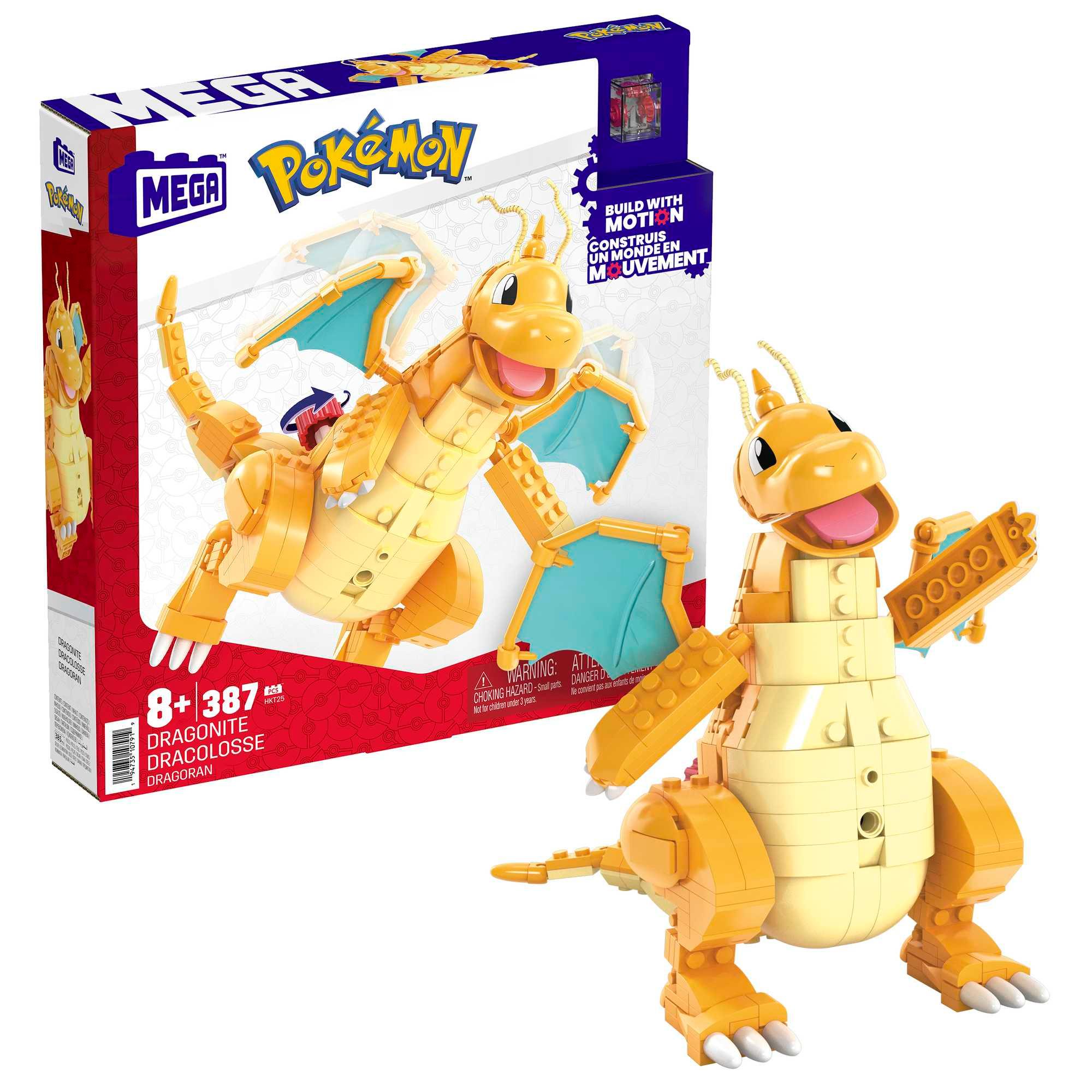 Mega Pokémon-Bauspielzeugset Dragoran (387 Teile), beweglich, für Kinder