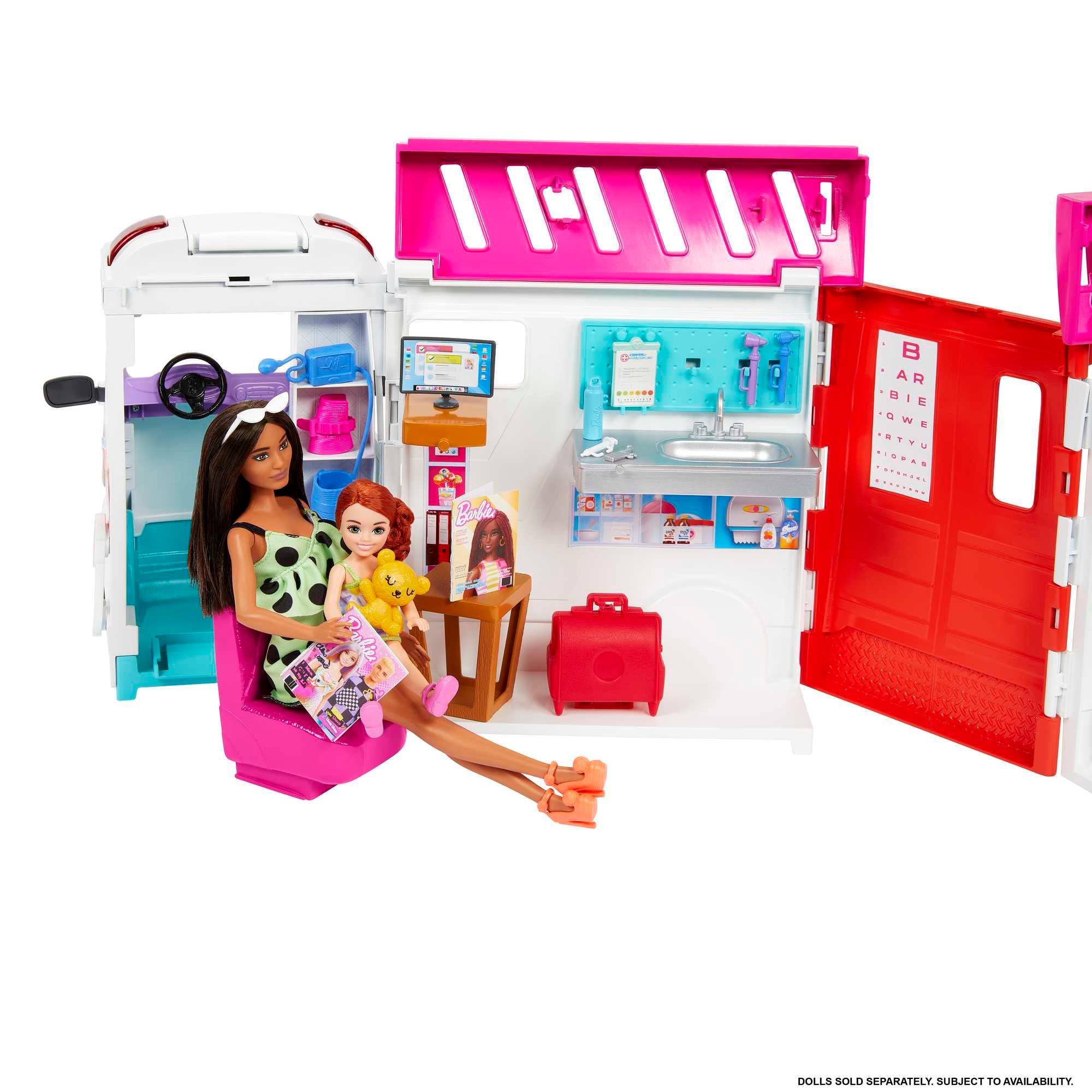 Produktbild Barbie-Spielzeug, umbaubarer Krankenwagen und Klinik Spielset, mehr als 20 Zubehörteile, 2-in-1-Krankenwagen 2 von 6