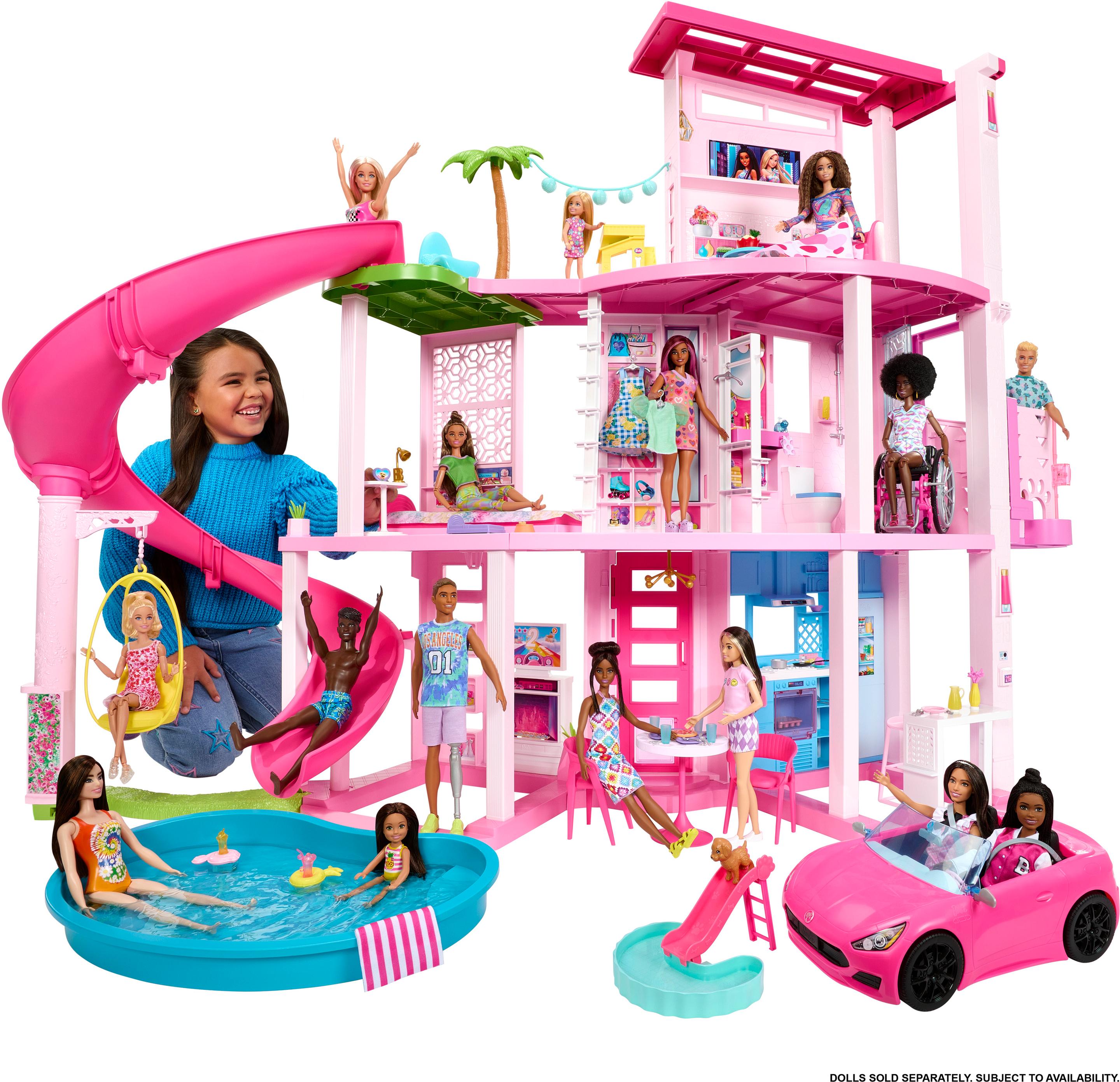 Produktbild Barbies Traumvilla, mehr als 75 Teile, Poolparty-Puppenhaus mit Rutsche über 3 Etagen 2 von 6