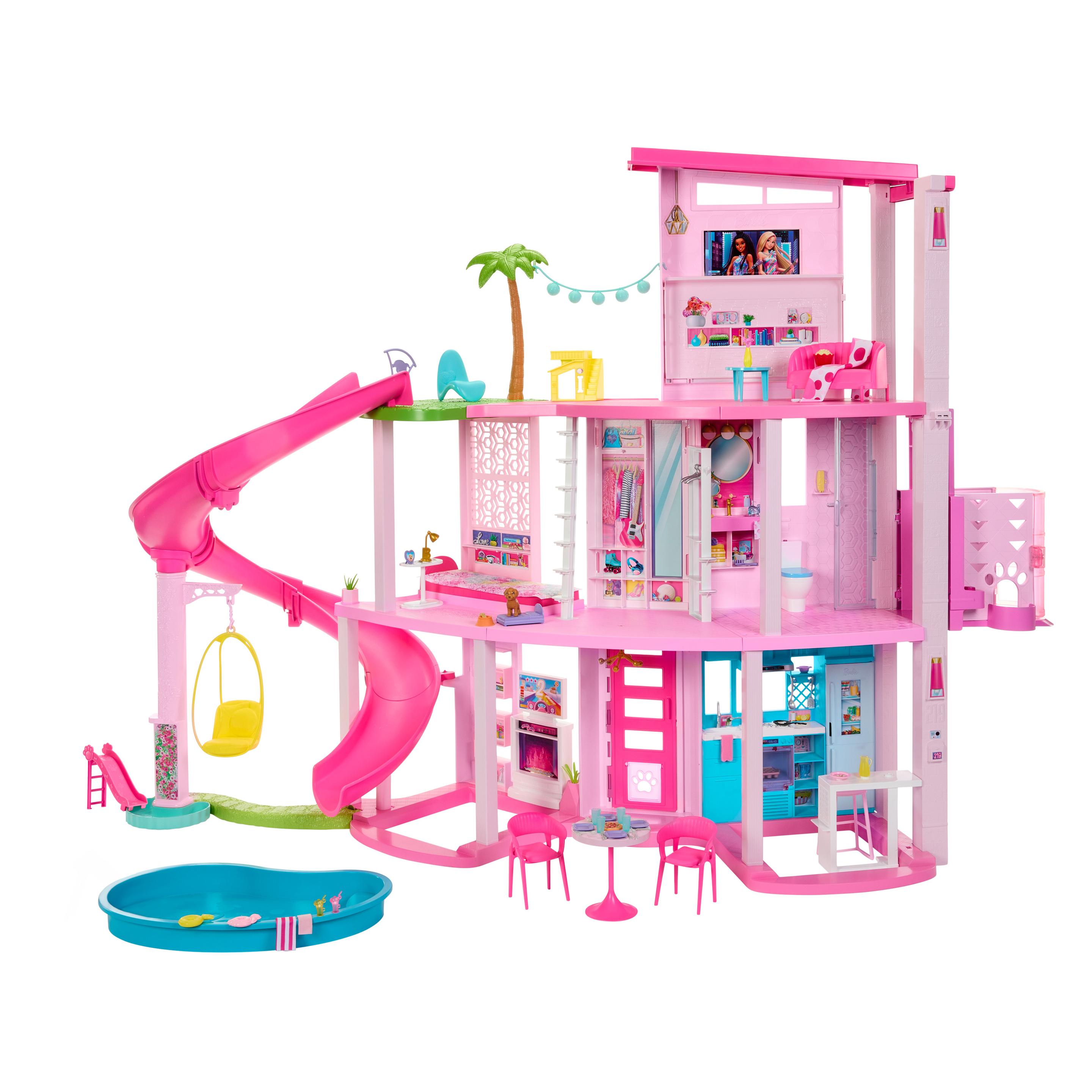 Barbies Traumvilla, mehr als 75 Teile, Poolparty-Puppenhaus mit Rutsche über 3 Etagen