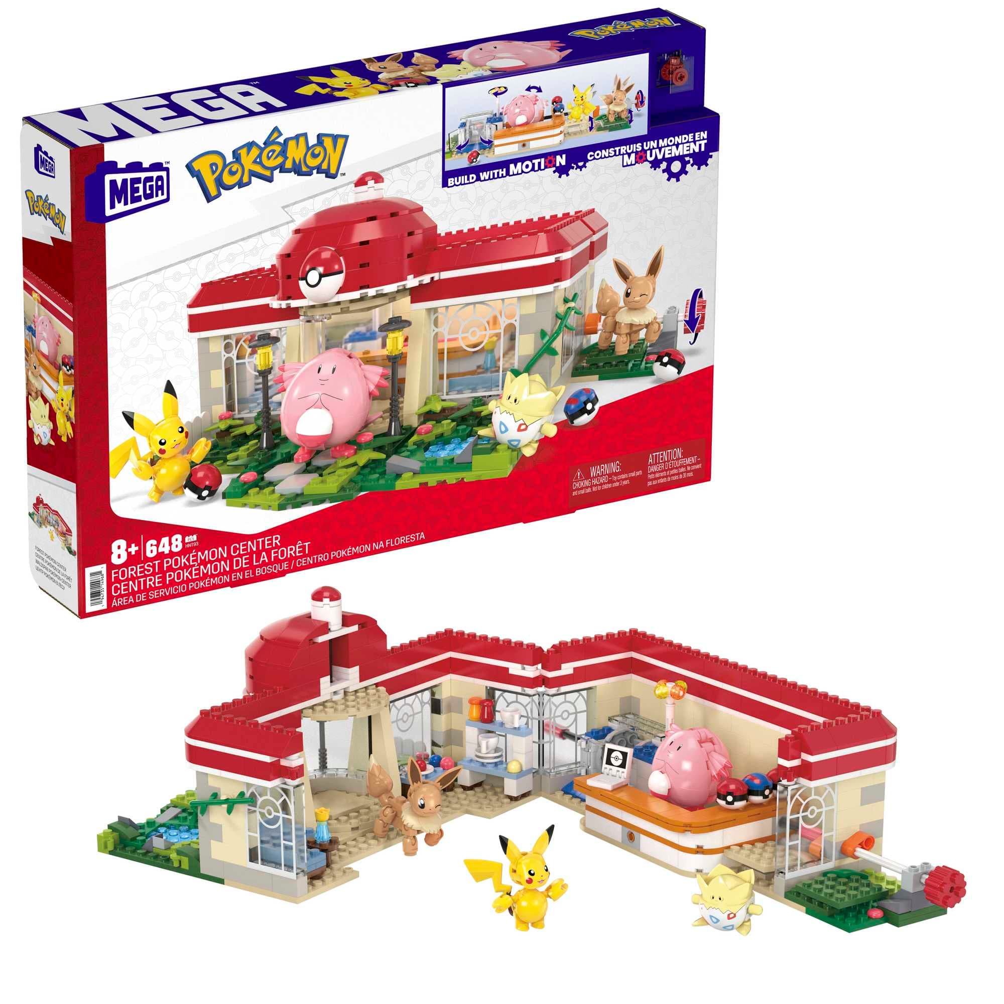 MEGA Pokémon Bauspielzeug-Set, Waldspaß Pokémon-Center (648 Teile) mit 4 Actionfiguren