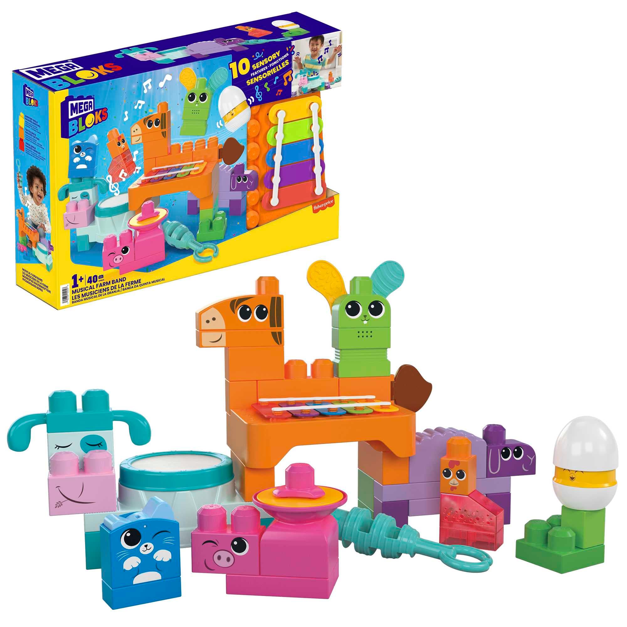 MEGA BLOKS Fisher-Price Musikspaß Bauernhoftiere sensorisches Blockspielzeug (45 Teile) für Kinder