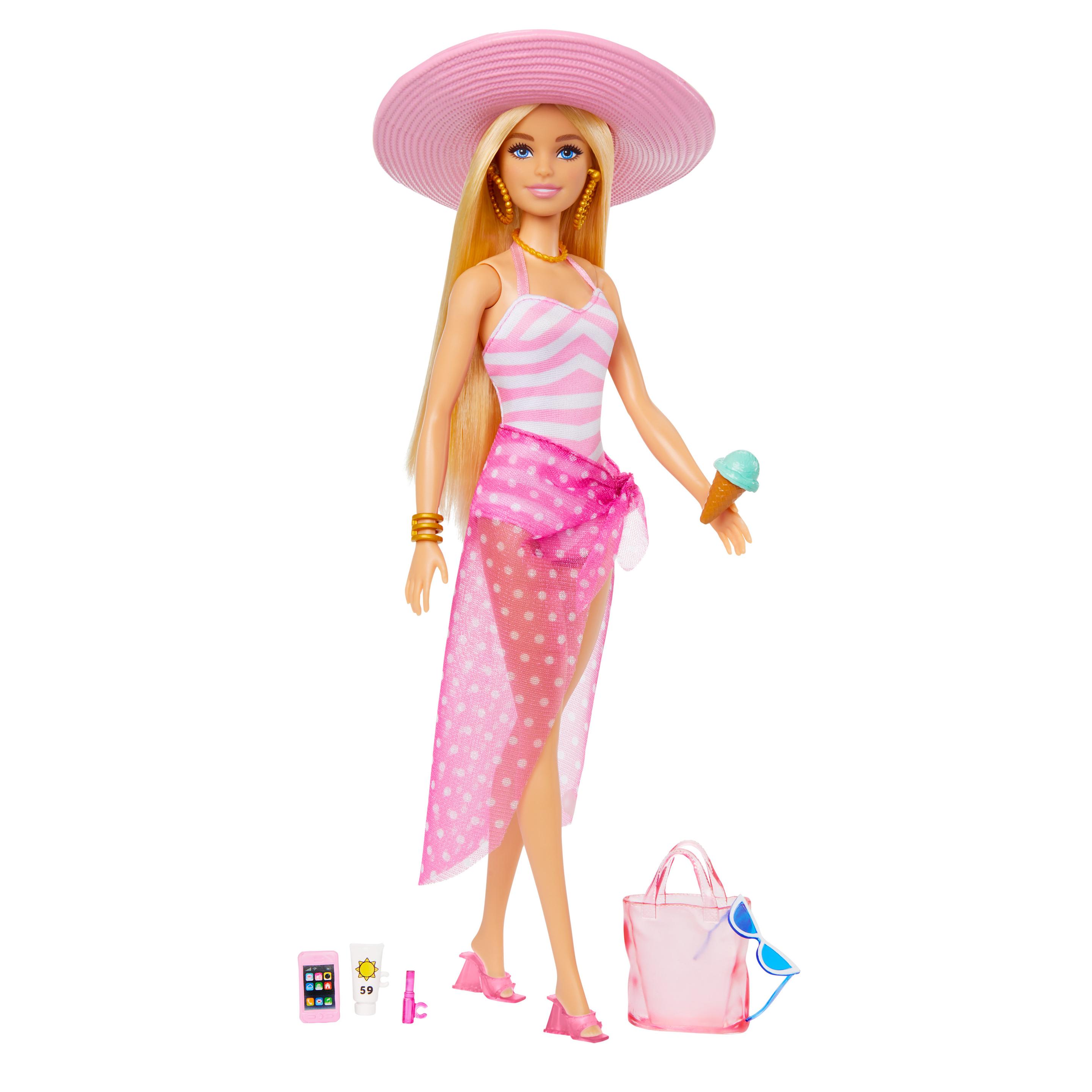 Blonde Barbie-Puppe mit Badeanzug und Strand-Accessoires