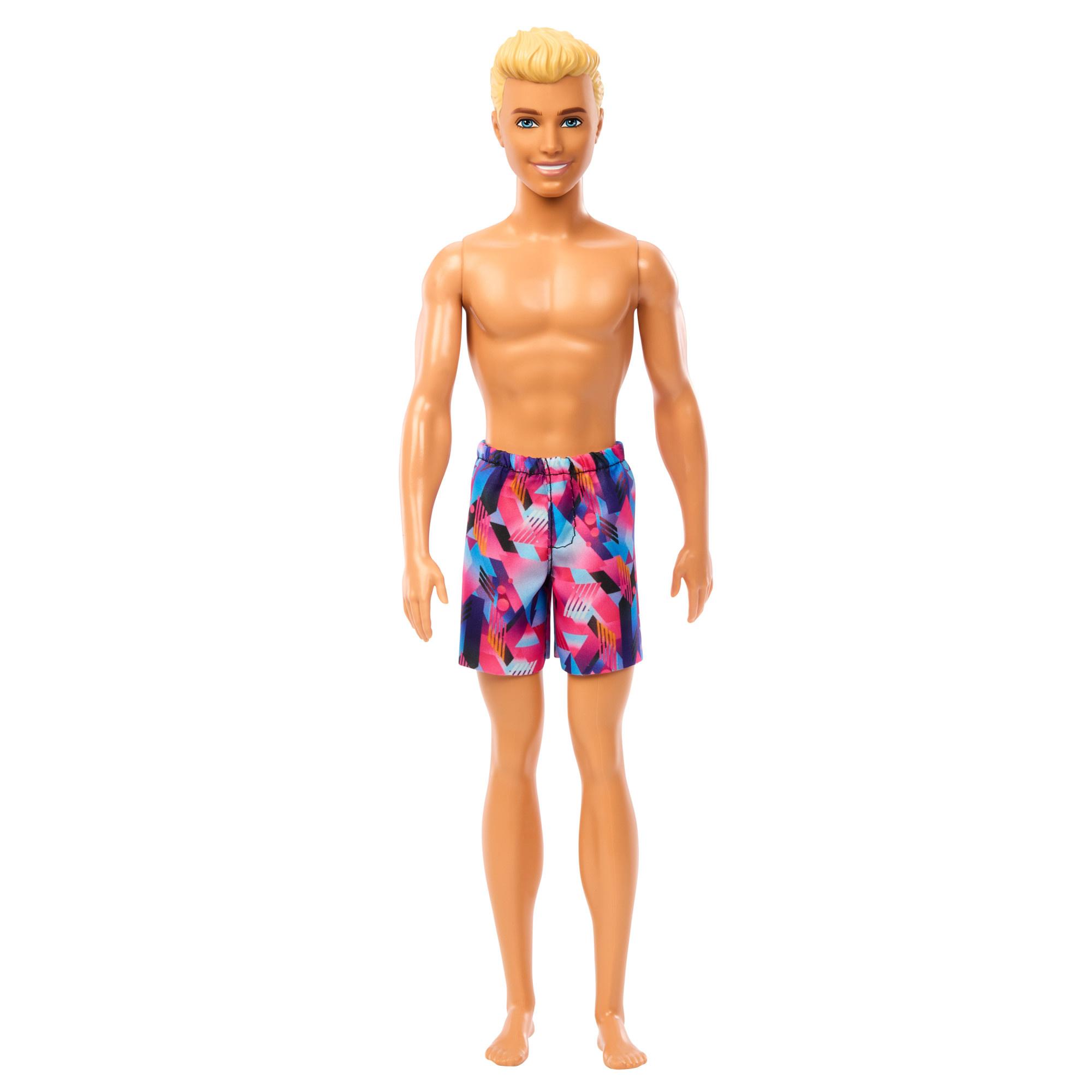 Barbie Ken-Strandpuppe mit blonden Haaren und violetter Badebekleidung