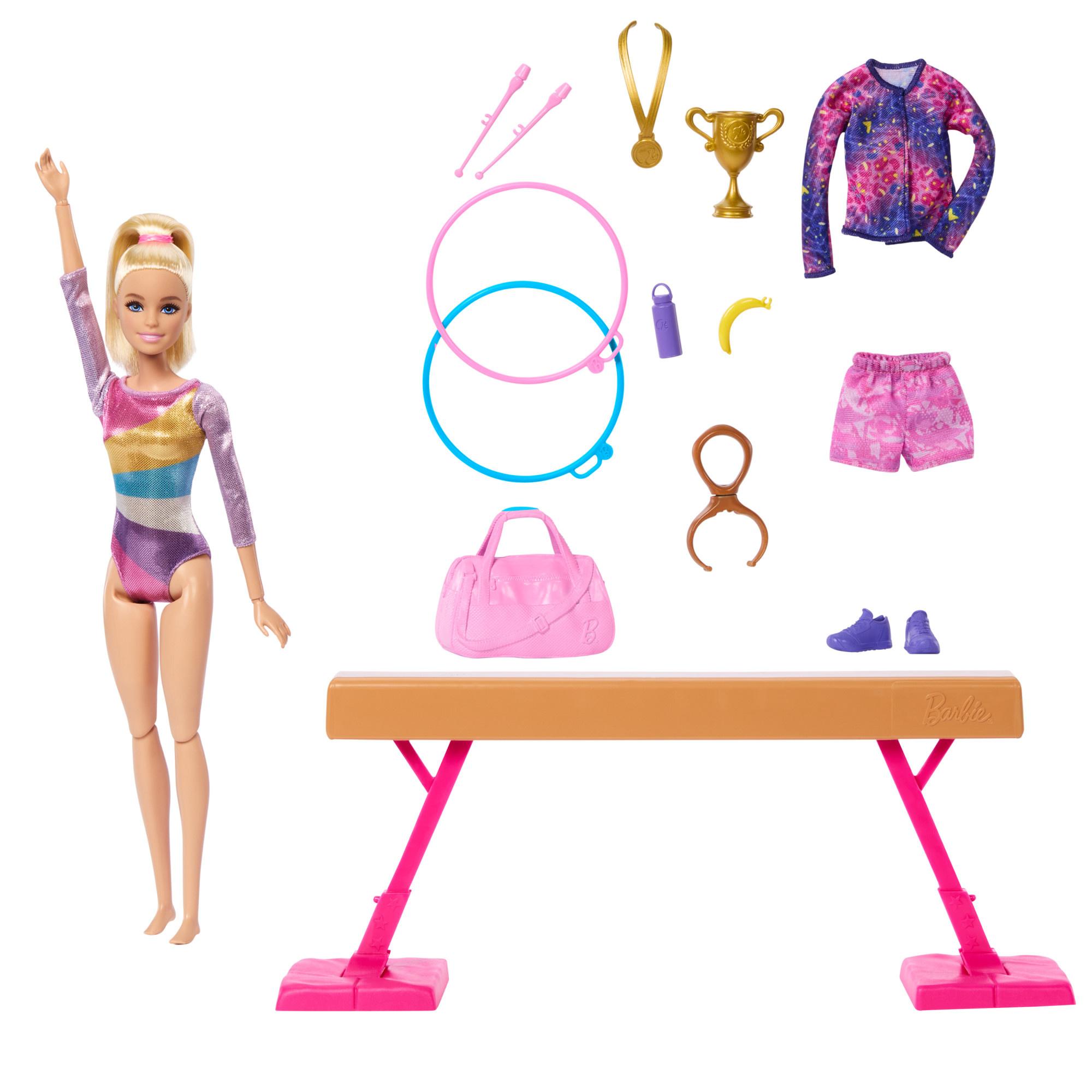 Produktbild Barbie-Turnspaß-Spielset mit blonder Modepuppe, Schwebebalken, mehr als 10 Zubehörteilen und Drehfunktion 5 von 6