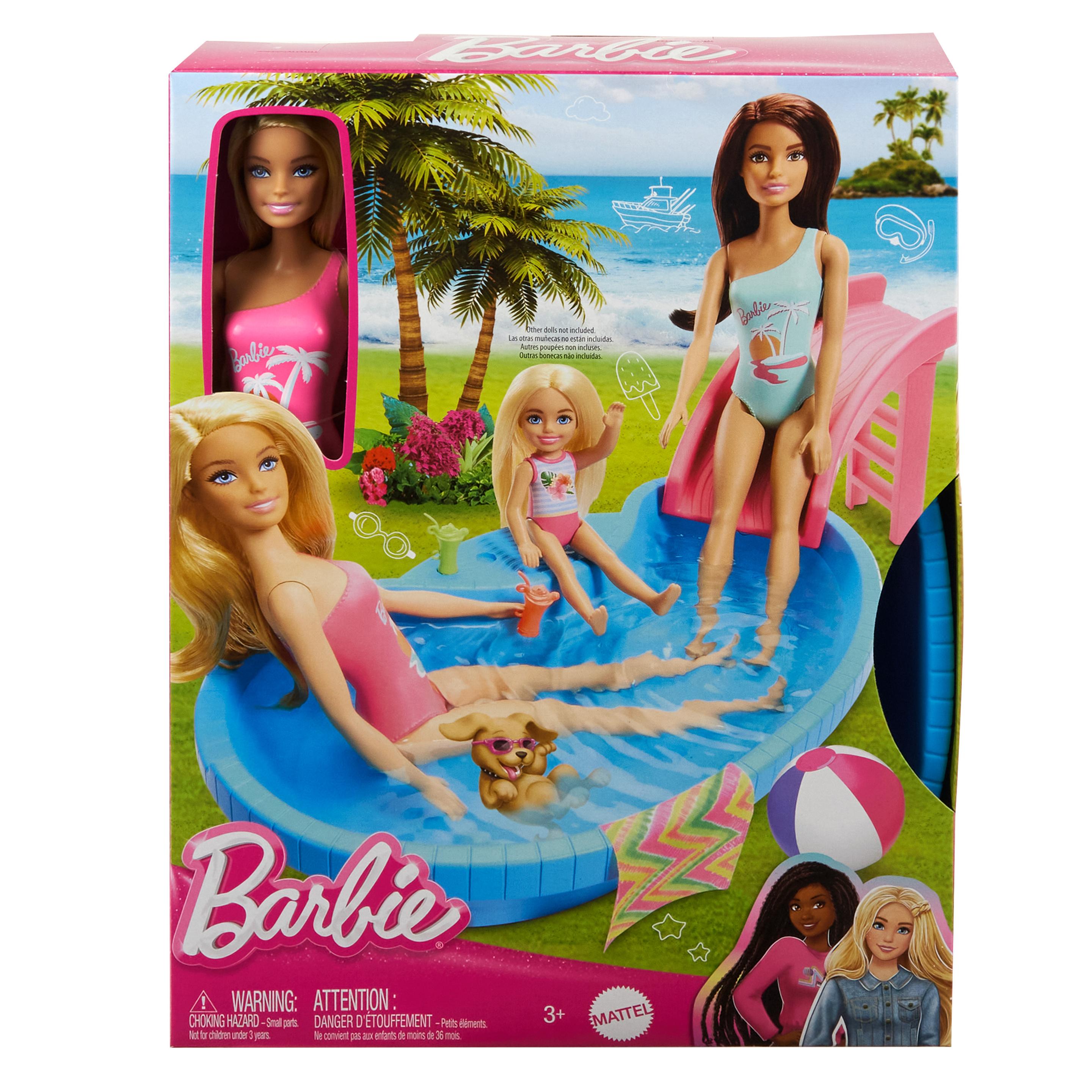 Produktbild Barbie-Puppe und Pool Spielset, blonde Puppe mit Pool, Rutsche, Handtuch und Getränke-Accessoires 5 von 5