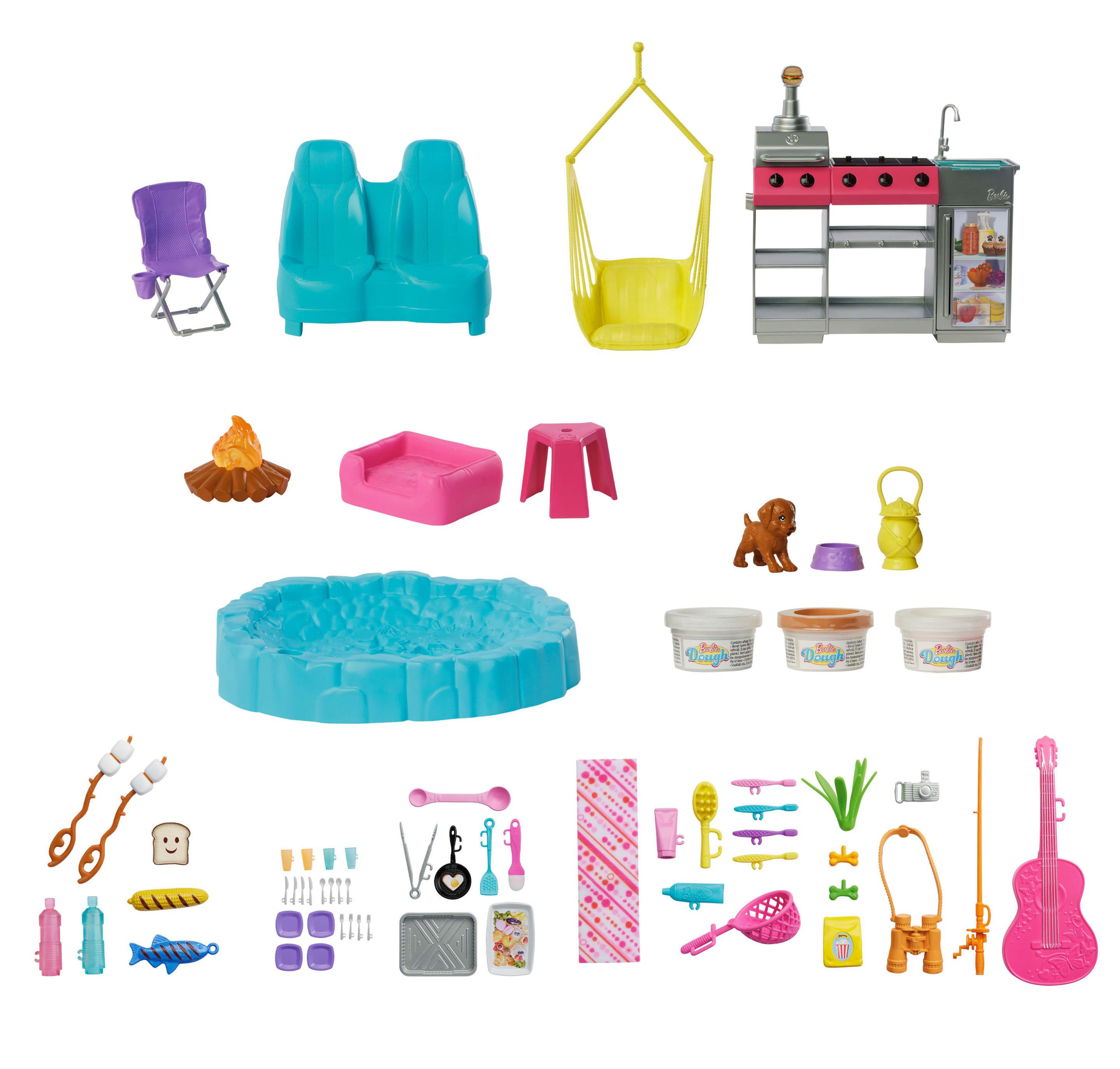 Produktbild Barbie Super Abenteuer-Camper Spielset mit Dachzelt, Grill mit Farbwechseleffekt und über 60 Zubehörteilen 3 von 6