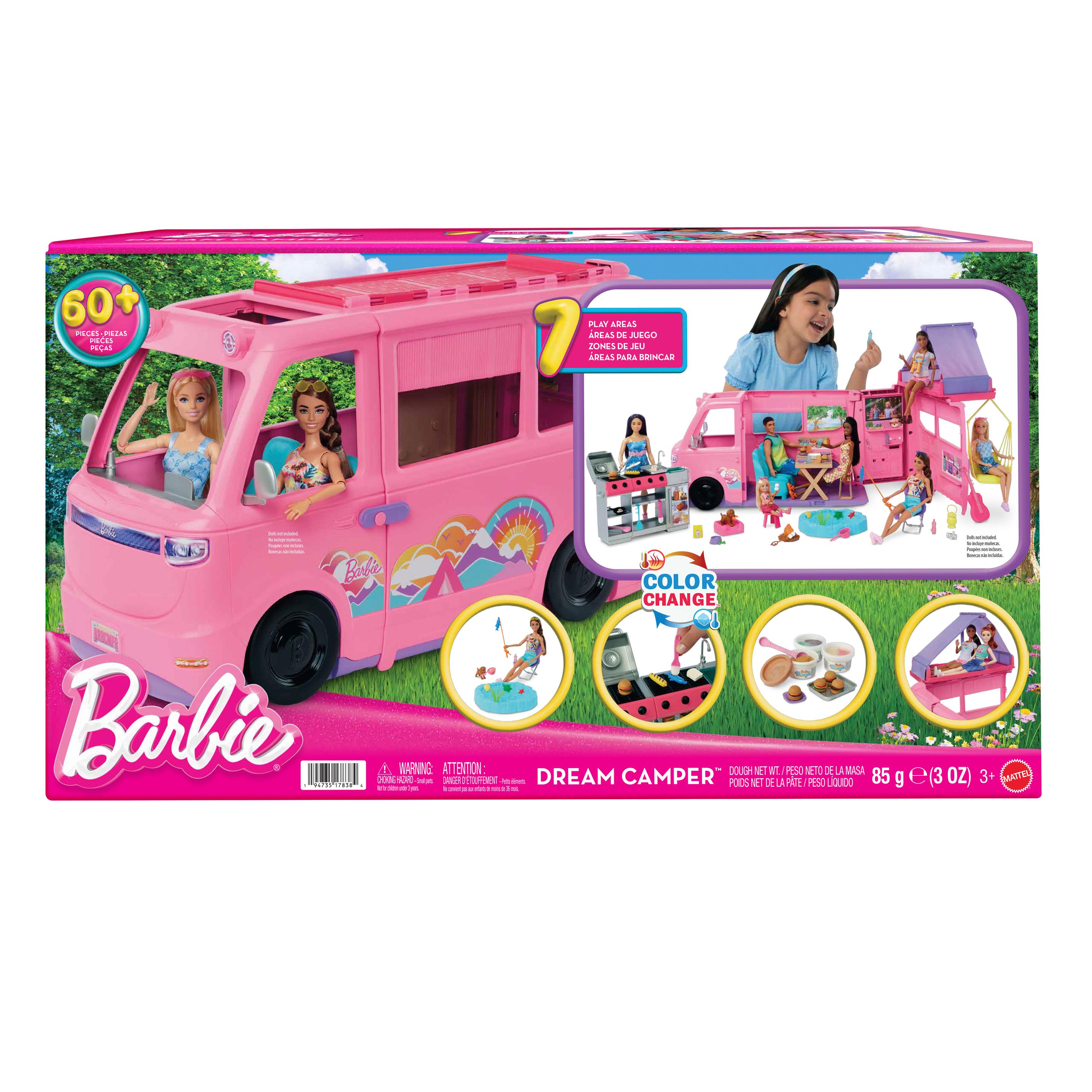 Produktbild Barbie Super Abenteuer-Camper Spielset mit Dachzelt, Grill mit Farbwechseleffekt und über 60 Zubehörteilen 2 von 6