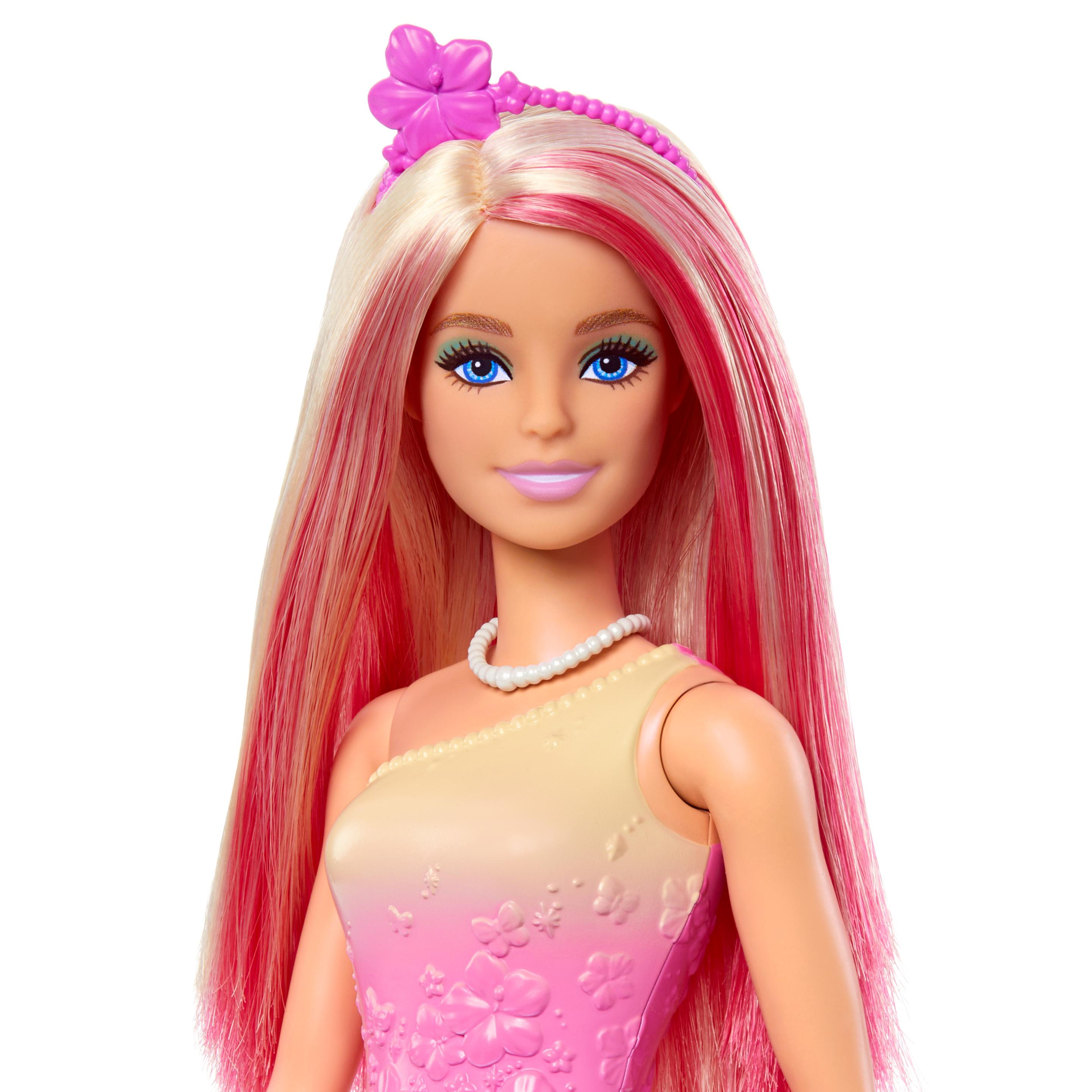 Produktbild Barbie Royal-Puppe mit Haaren in Pink und Blond, Rock mit Schmetterlingsmuster und Zubehör 2 von 6