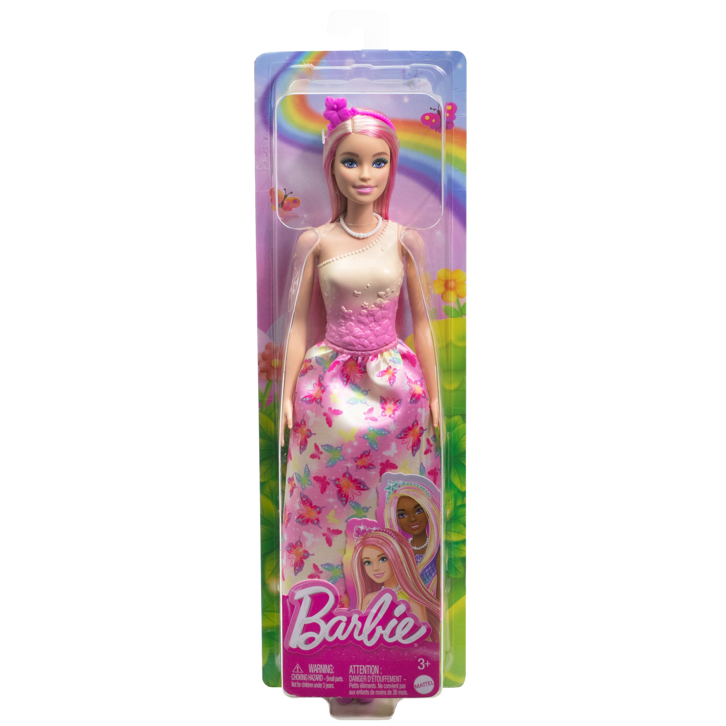 Produktbild Barbie Royal-Puppe mit Haaren in Pink und Blond, Rock mit Schmetterlingsmuster und Zubehör 6 von 6
