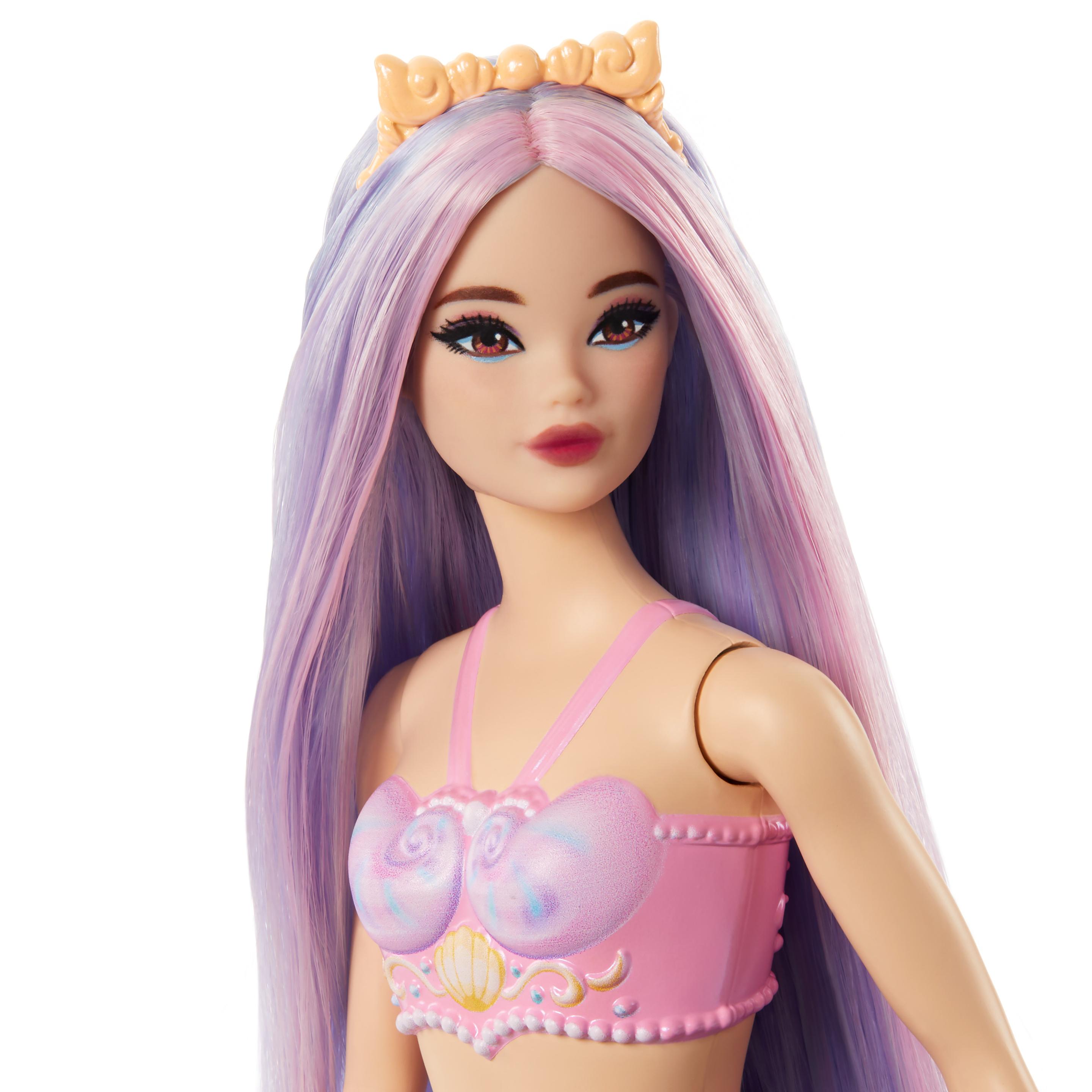 Produktbild Barbie Meerjungfrau-Puppe mit fliederfarbenem Haar, Schwanzflosse in Violett und Haarband 2 von 5