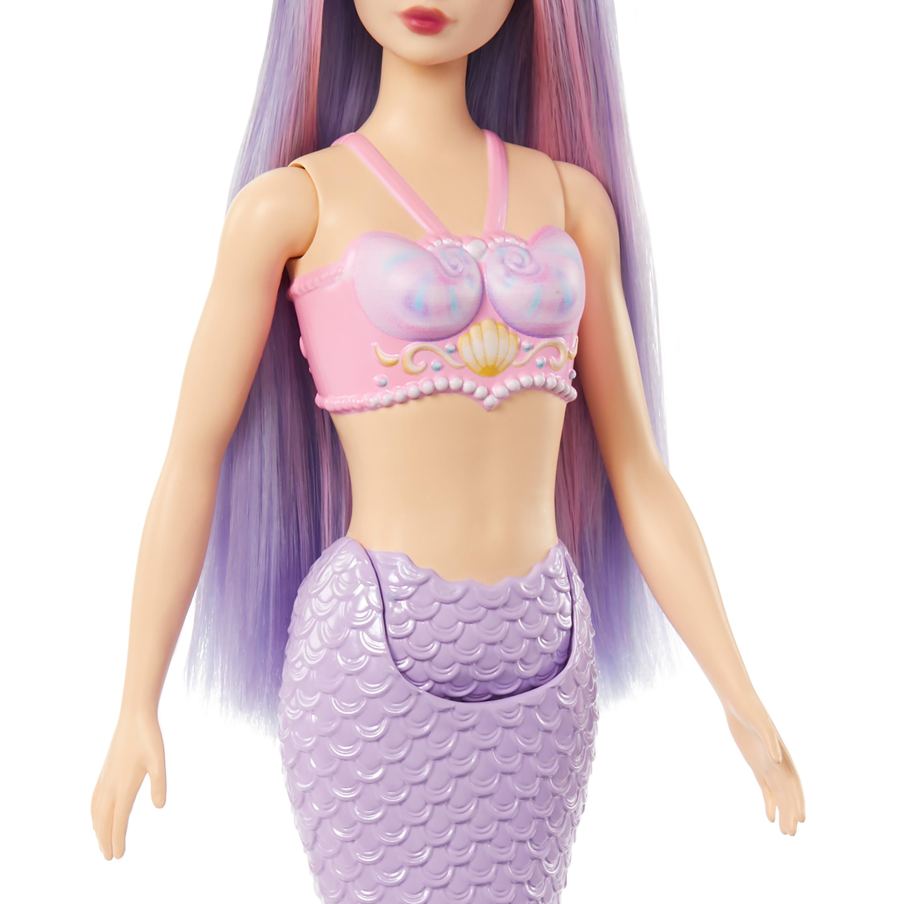 Produktbild Barbie Meerjungfrau-Puppe mit fliederfarbenem Haar, Schwanzflosse in Violett und Haarband 3 von 5