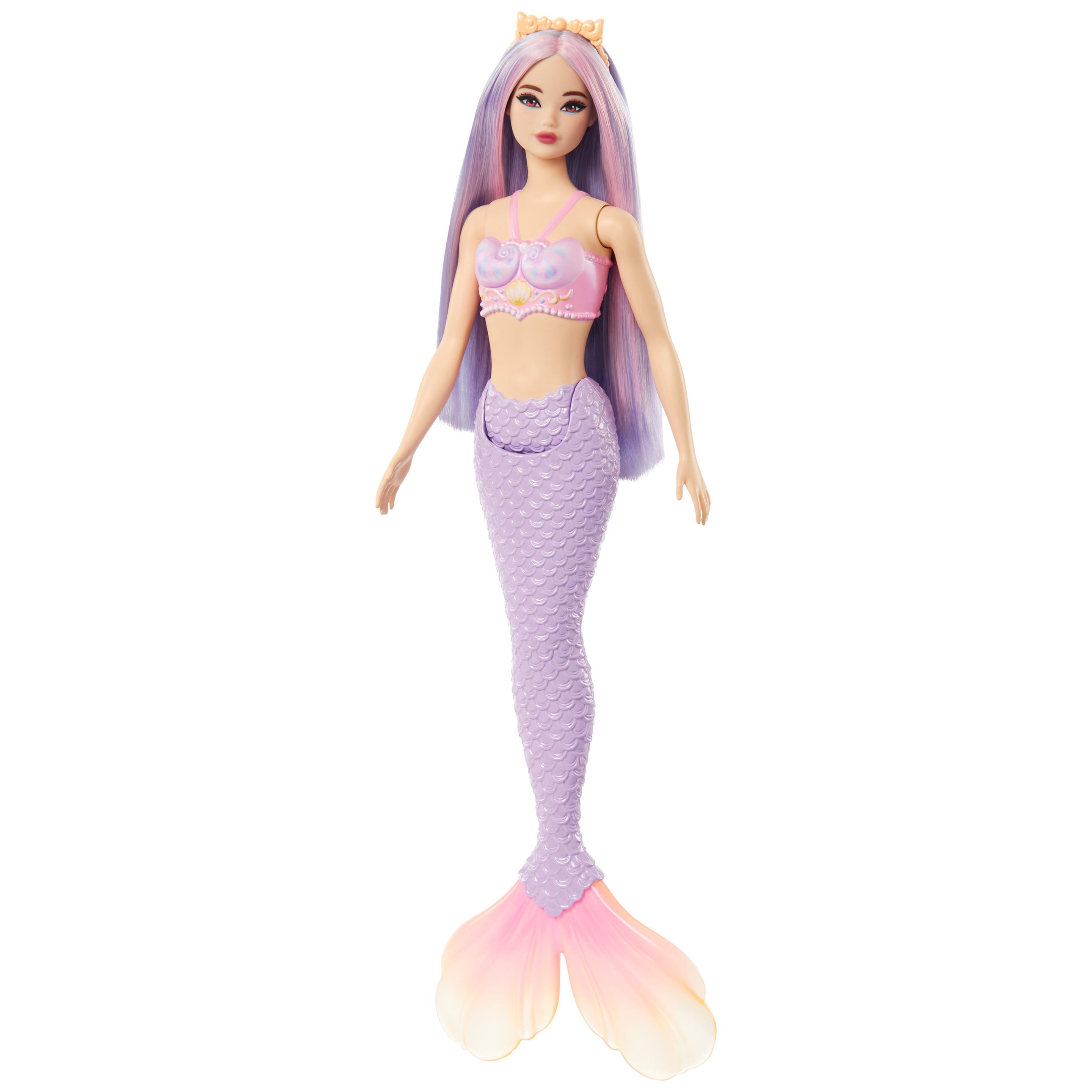 Produktbild Barbie Meerjungfrau-Puppe mit fliederfarbenem Haar, Schwanzflosse in Violett und Haarband 4 von 5
