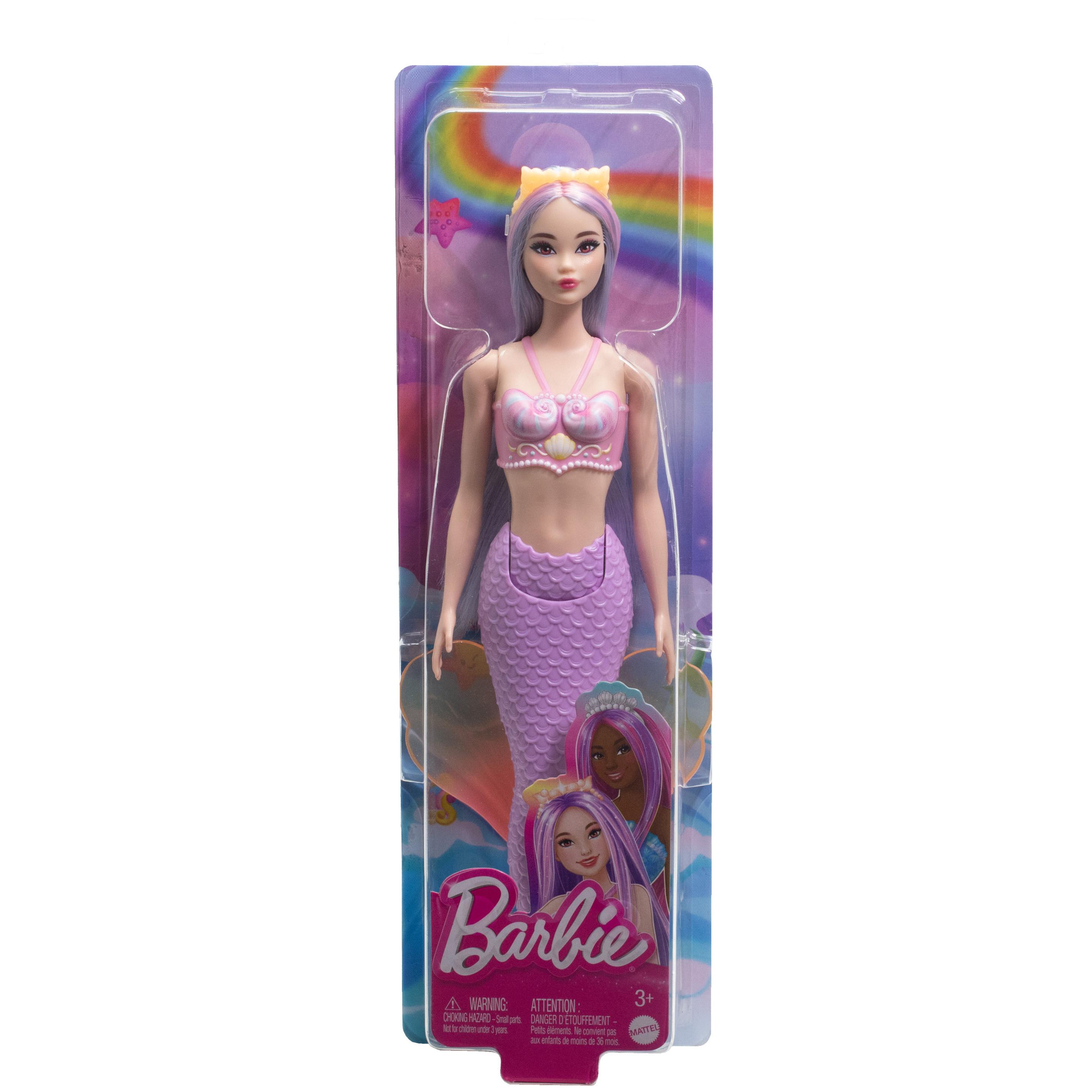 Produktbild Barbie Meerjungfrau-Puppe mit fliederfarbenem Haar, Schwanzflosse in Violett und Haarband 5 von 5