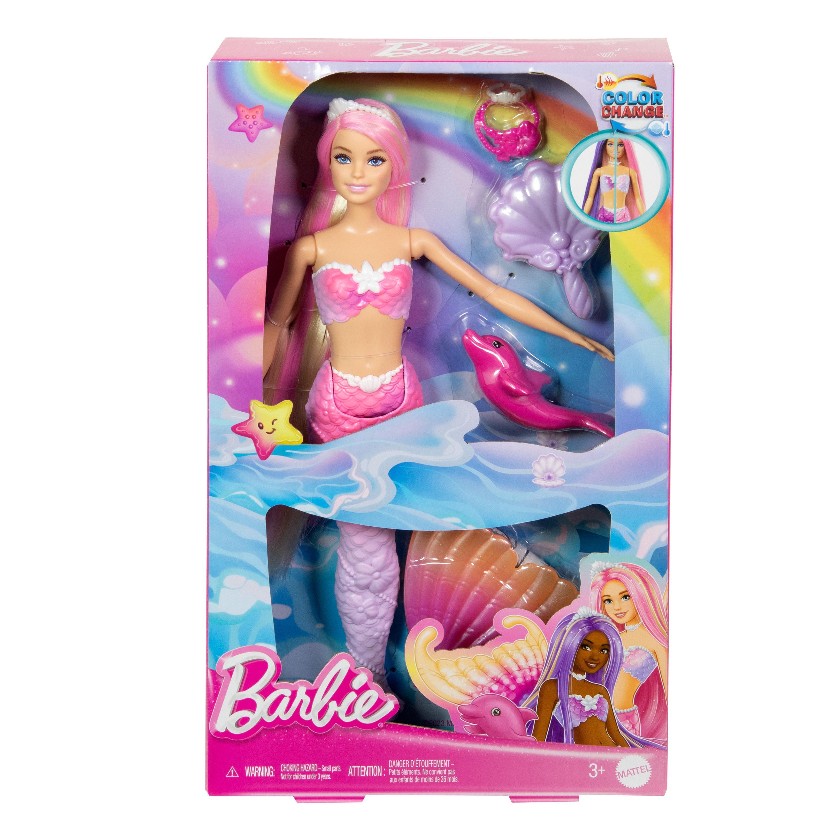 Produktbild Barbie Malibu“ Meerjungfrau-Puppe mit Farbwechseleffekt, Delfin und Accessoires 3 von 6