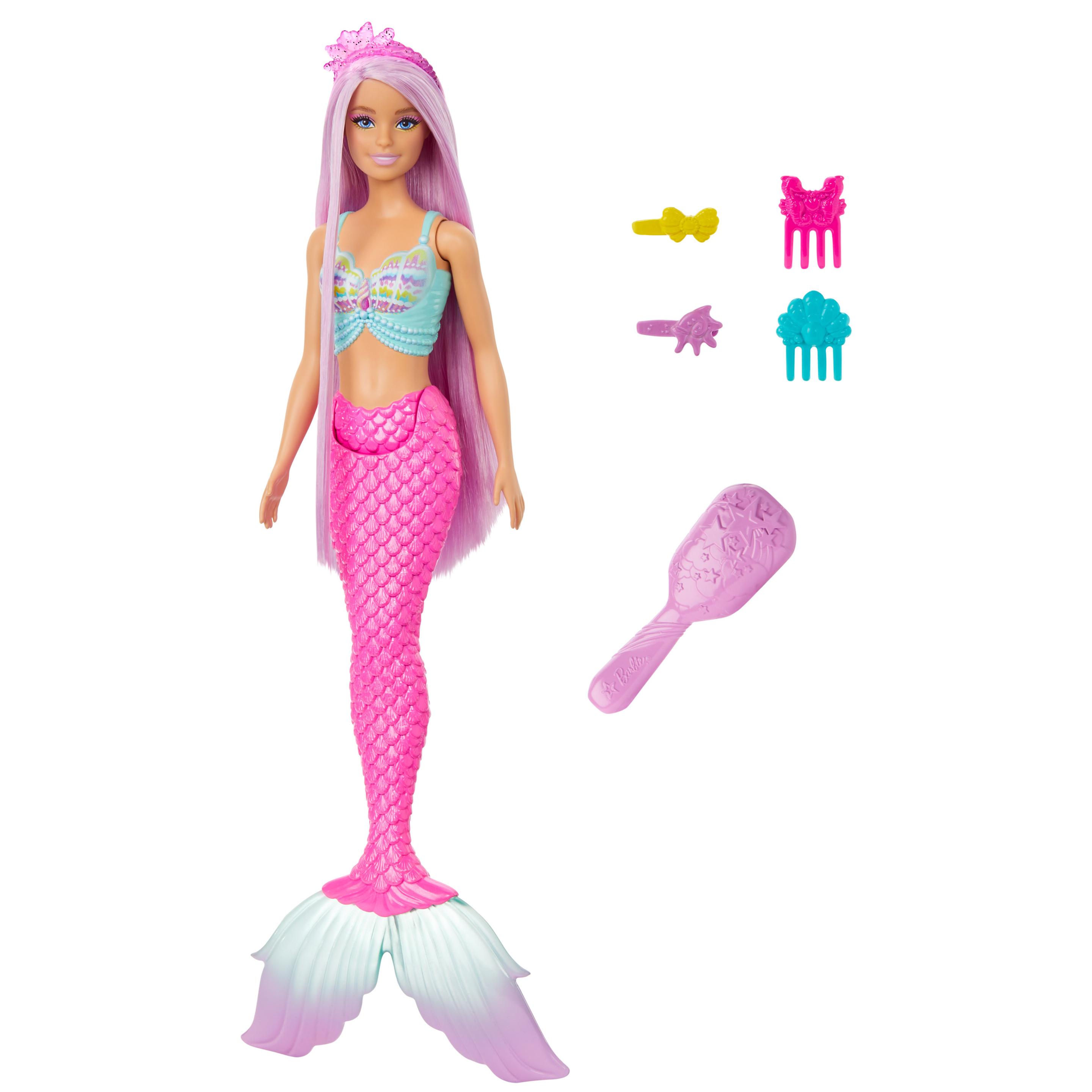 Barbie Meerjungfrauen-Puppe mit ca. 18 cm langen Fantasy-Haaren und Zubehör zum Stylen