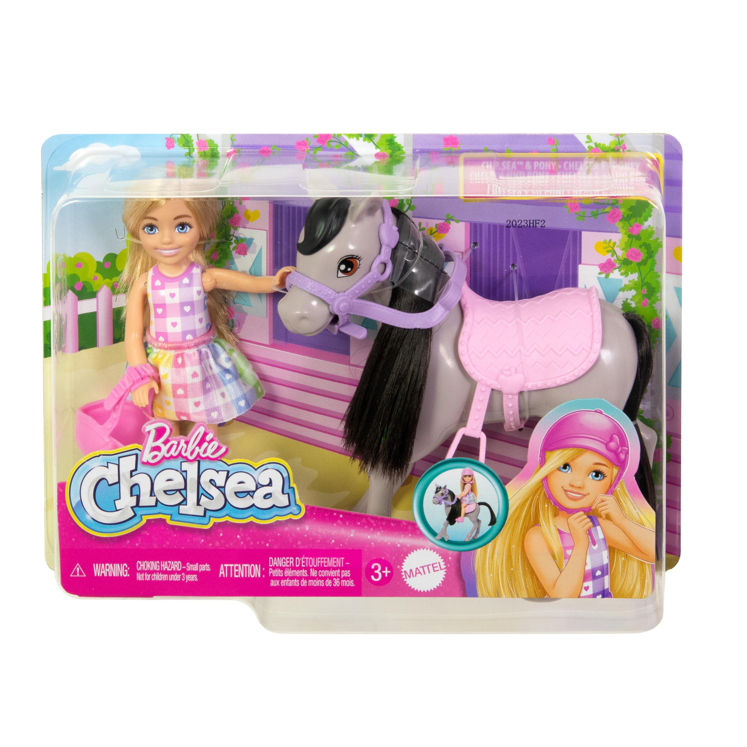 Produktbild Barbie Chelsea Spielzeugset mit Puppe und Pferd, enthält Helm-Zubehörteil, Puppe kann zum Reiten“ die Knie anwinkeln, Pony 6 von 6