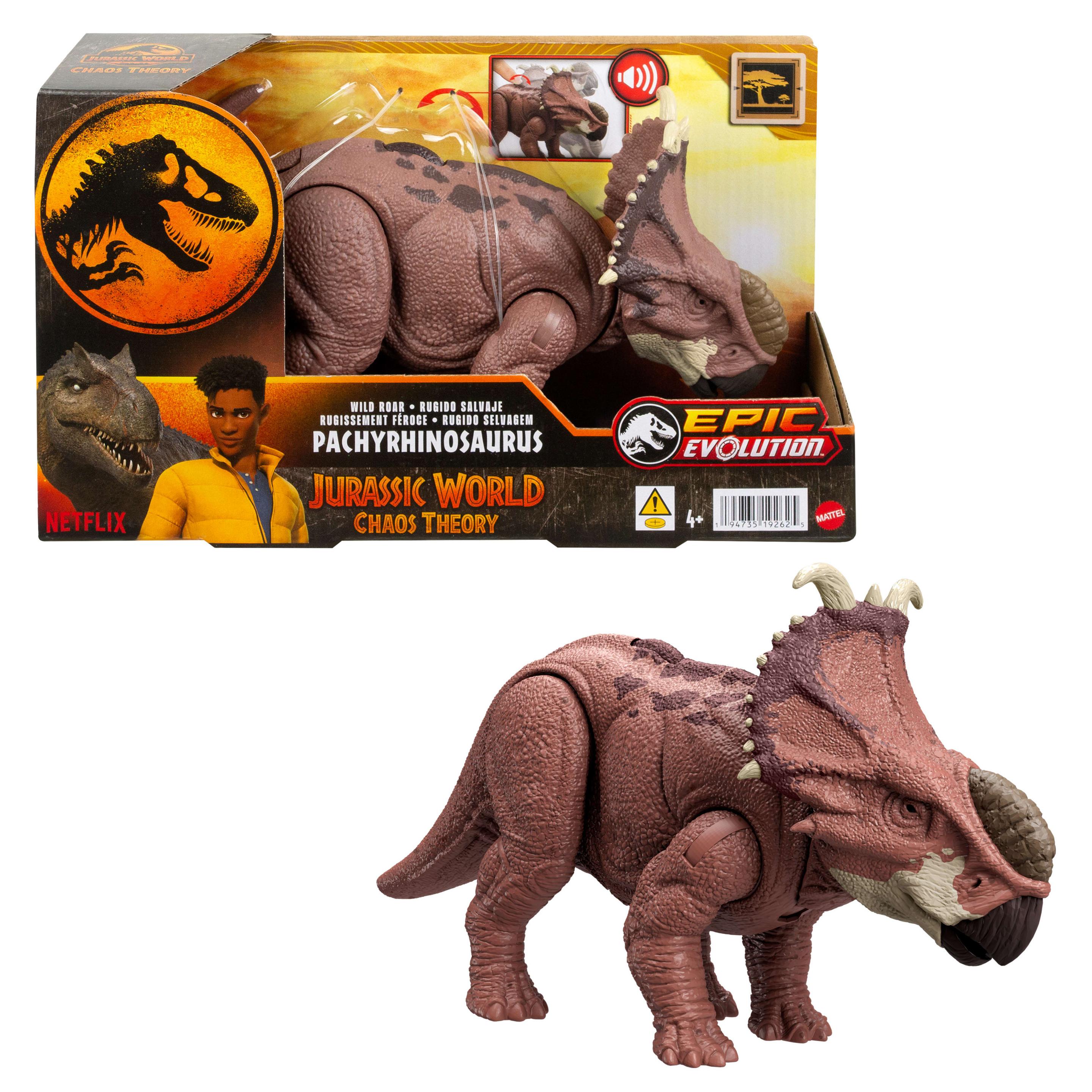 Jurassic World Wild Roar Pachyrhinosaurus Dinosaurier Actionfigur-Spielzeug, Kopfstoß-Angriff und Brüllgeräusch
