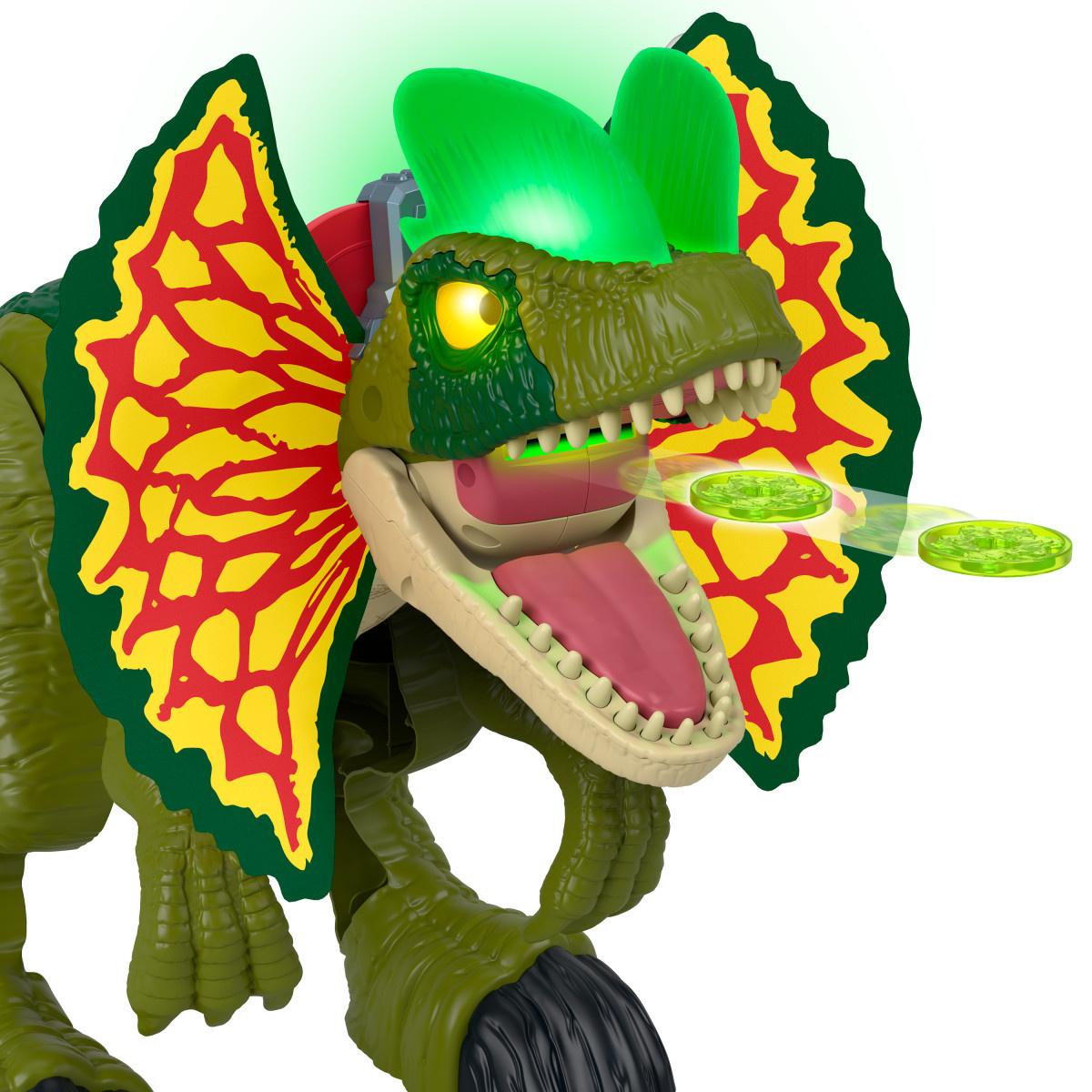 Produktbild Imaginext Jurassic World Dinosaurier-Spielzeug Schlag-Action Dilophosaurus mit Lichtern und Geräuschen für Kinder 2 von 5
