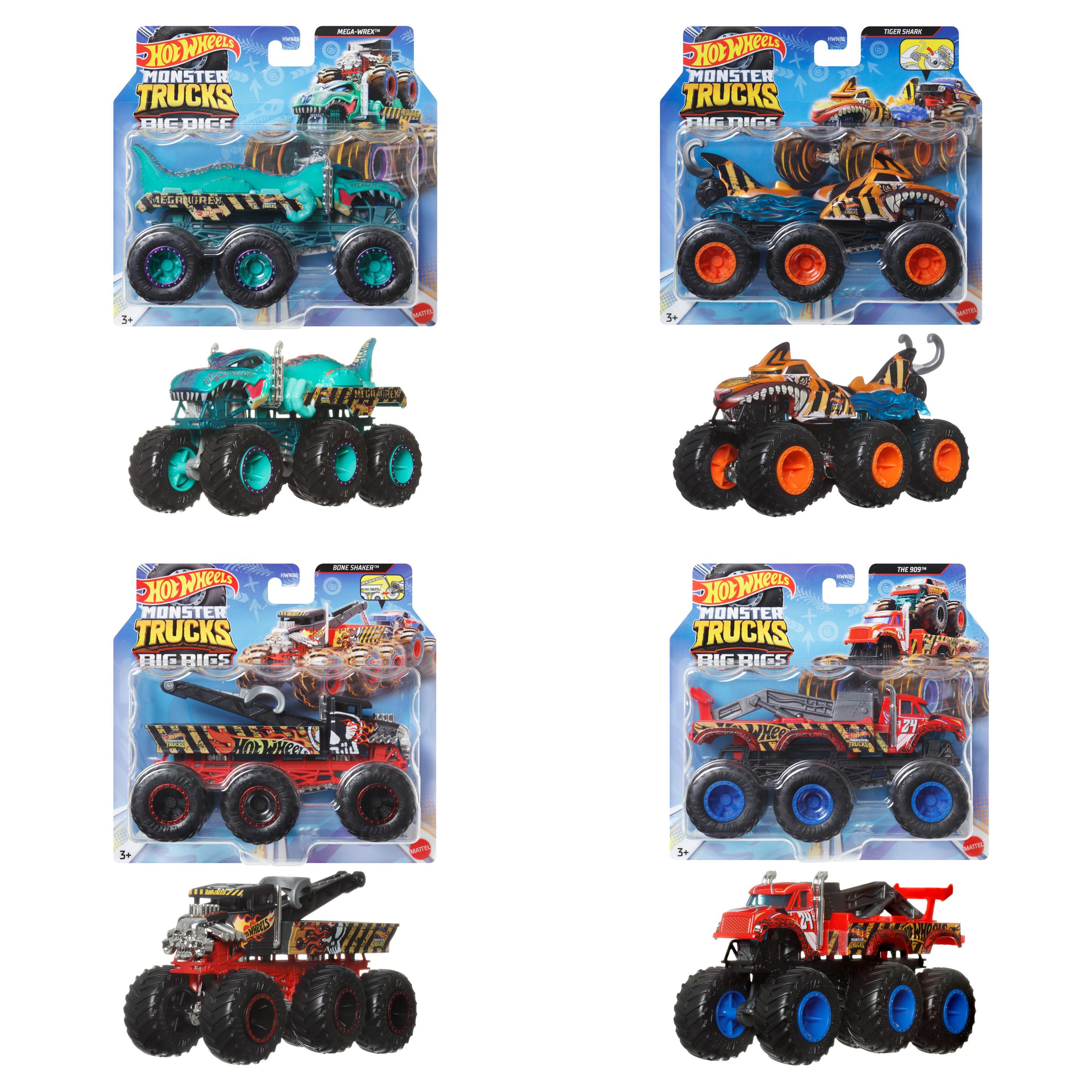 Hot Wheels Monster Trucks Big Rigs, Die-Cast-Spielzeugtruck im Maßstab 1:64 mit 6 Rädern (Stile können abweichen)