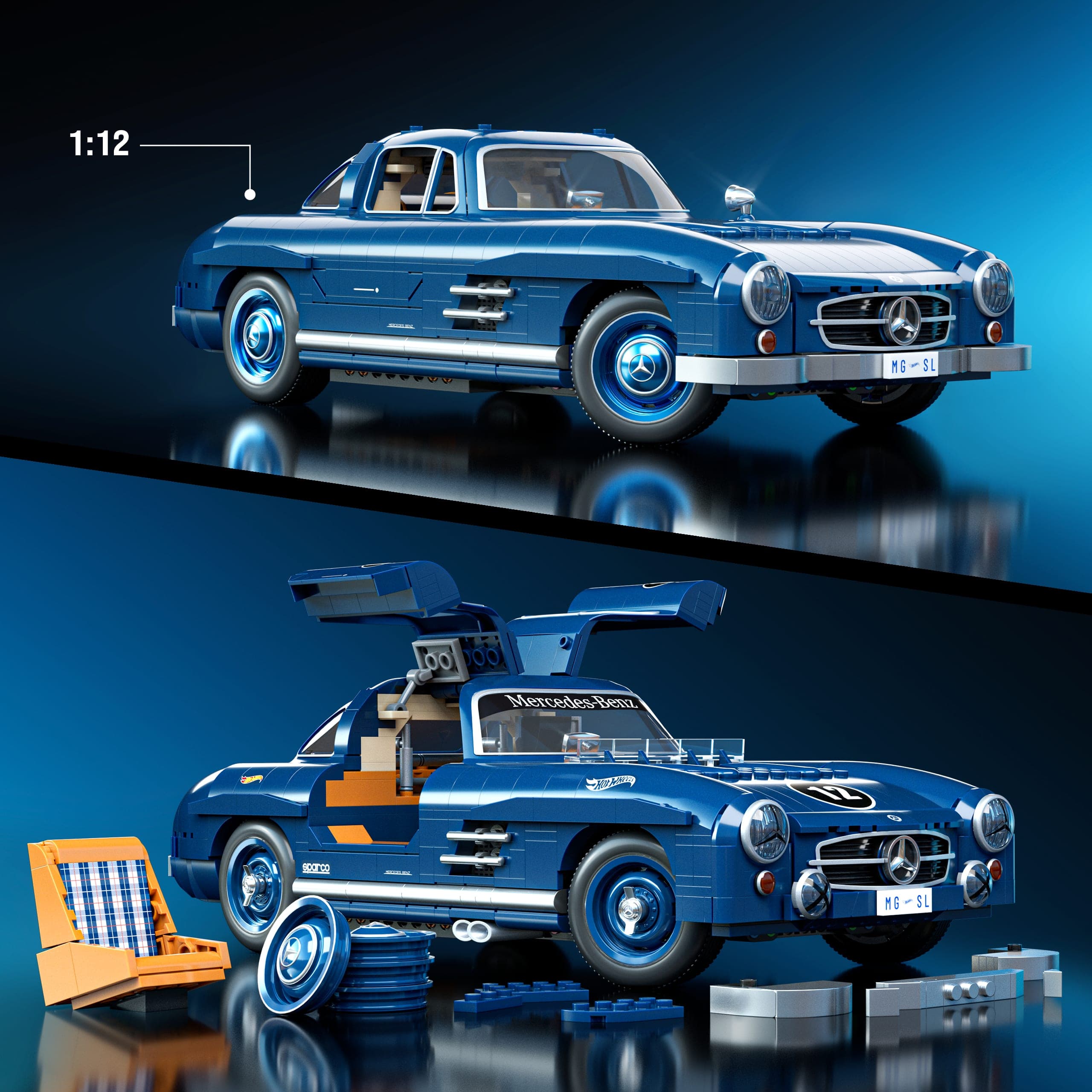 Produktbild Mattel Brick Shop Hot Wheels Mercedes-Benz 300 SL Bauset (1600 Teile), für Sammler 6 von 6