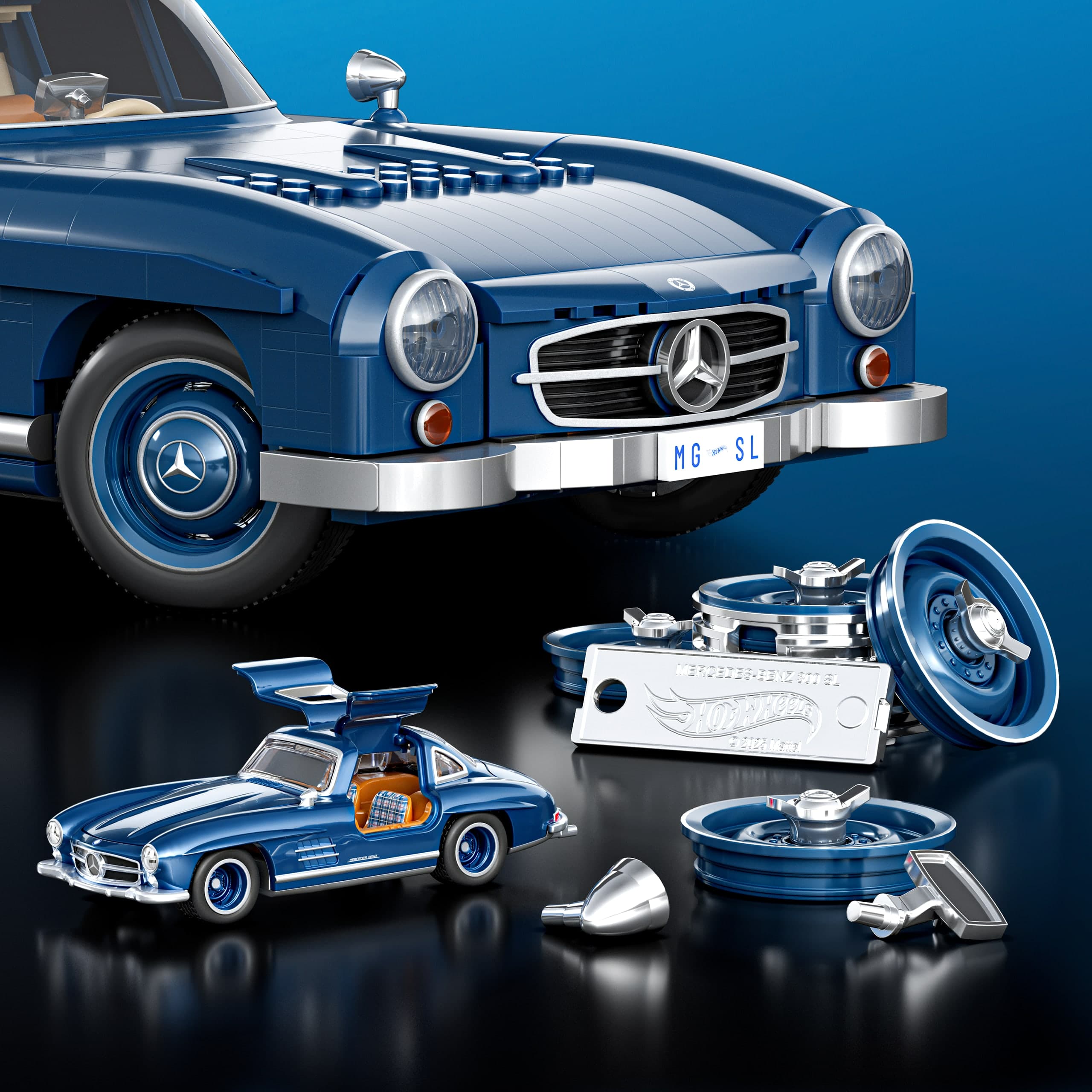 Produktbild Mattel Brick Shop Hot Wheels Mercedes-Benz 300 SL Bauset (1600 Teile), für Sammler 4 von 6