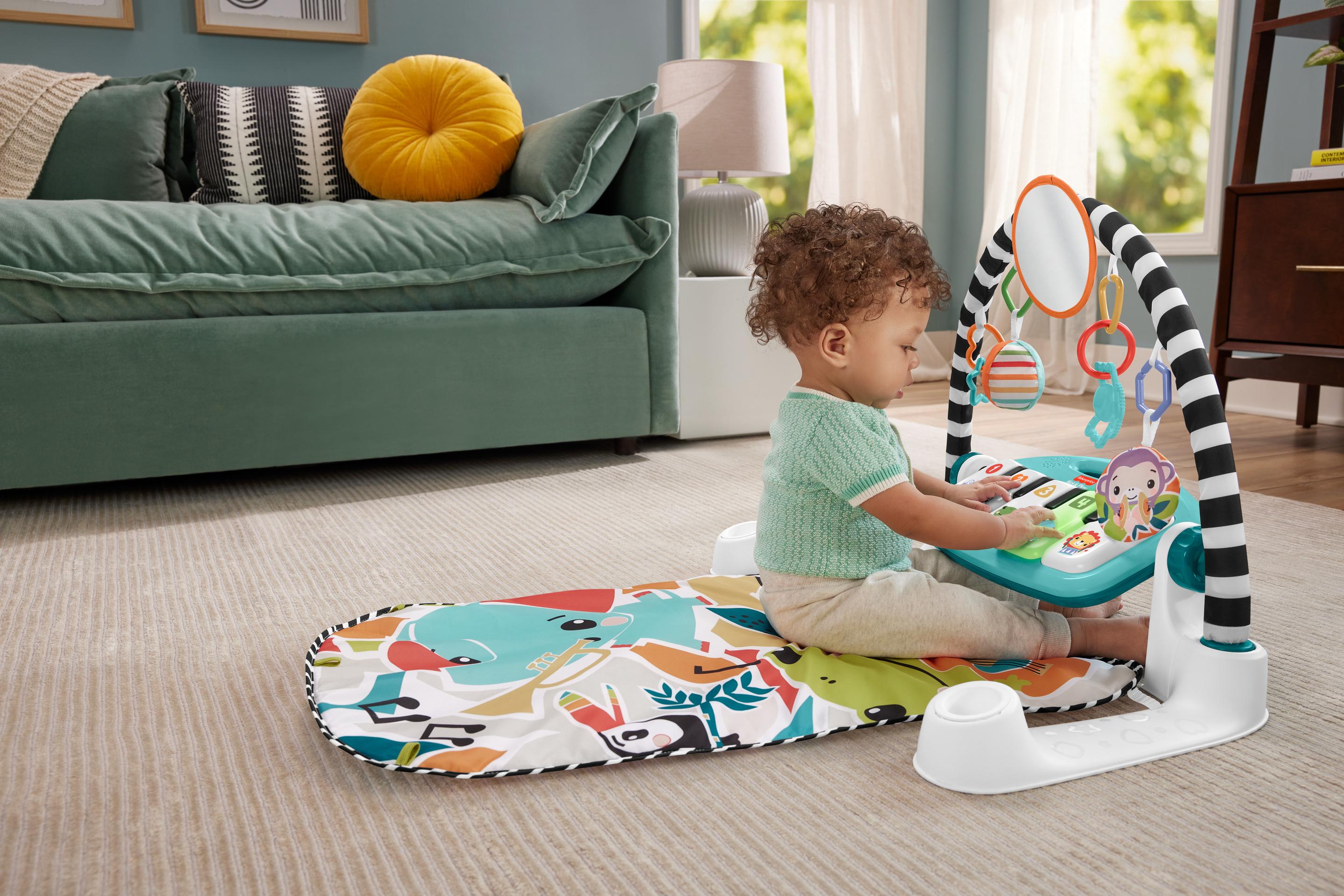 Produktbild Fisher-Price Kontrast-Spieldecke für Babys, Spielspaß Piano-Gym, blau, deutsche Version 2 von 6