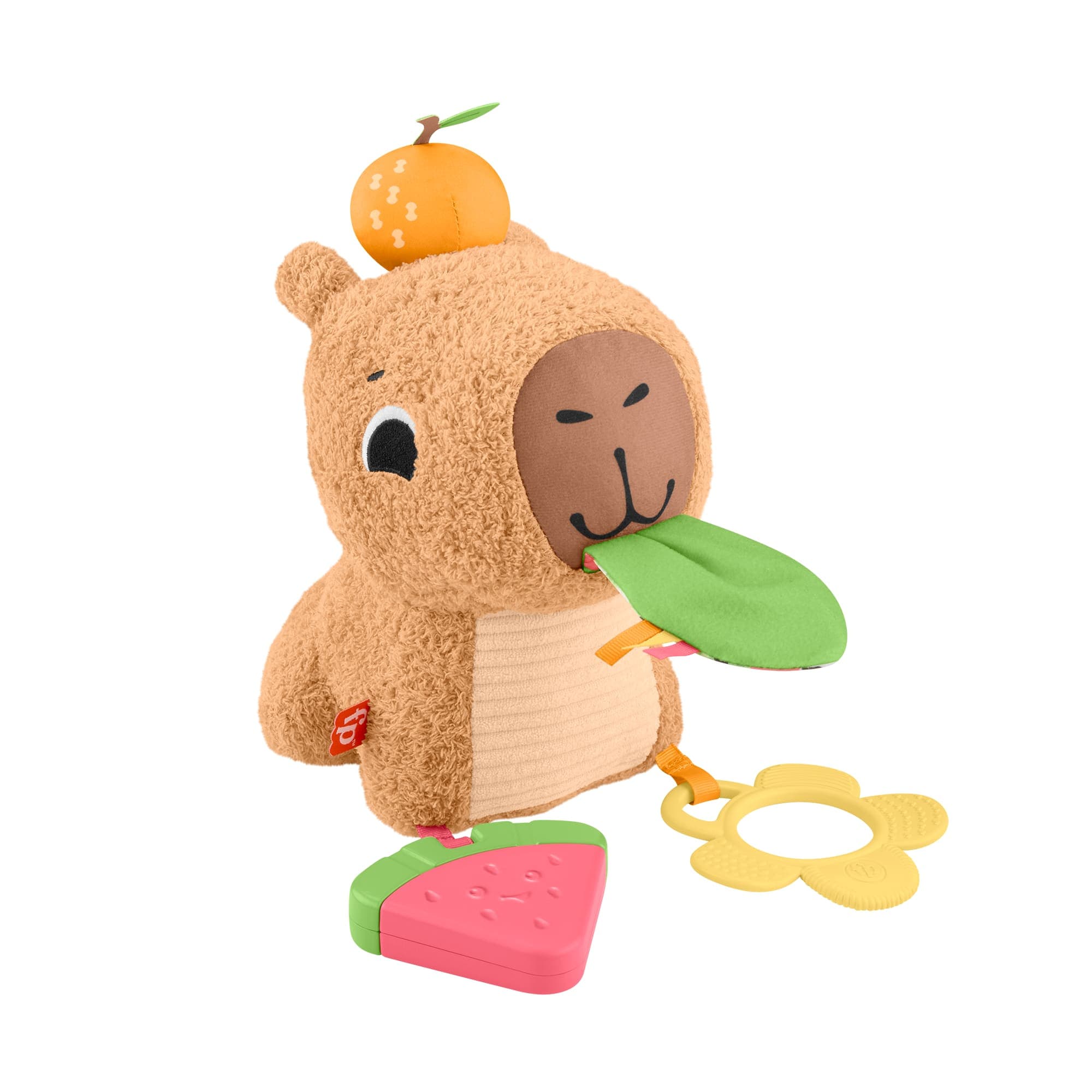Fisher-Price sensorisches Babyspielzeug Kuschel-Capybara Plüschtier mit Beißring und Rassel für Neugeborene