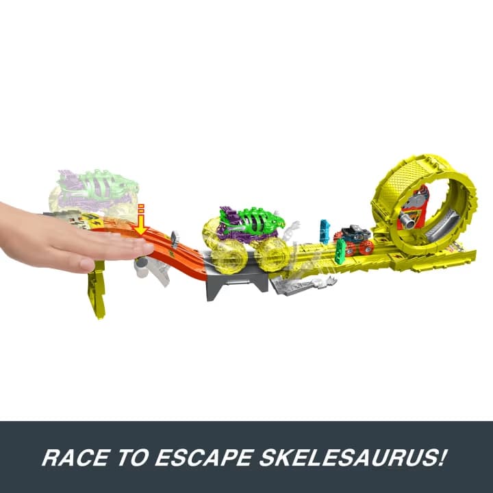 Produktbild Hot Wheels Monster Trucks Track Set mit 2 übergroßen Trucks – Skelesaurus & mehr 3 von 5