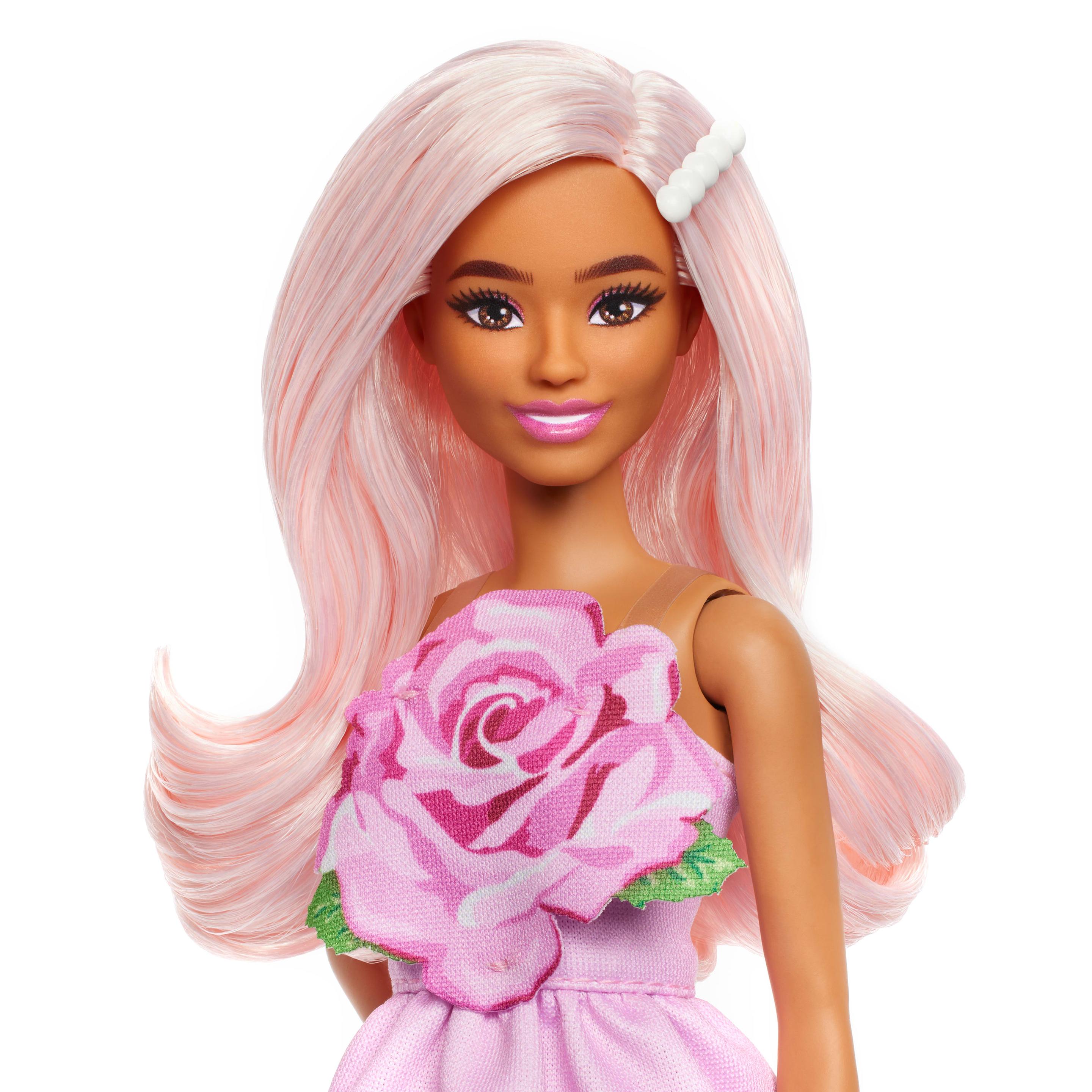 Produktbild Barbie Fashionistas Puppe Nr. 238 in einem trägerlosen Rosenkleid, rosa Haare mit Spangenzubehör 3 von 5