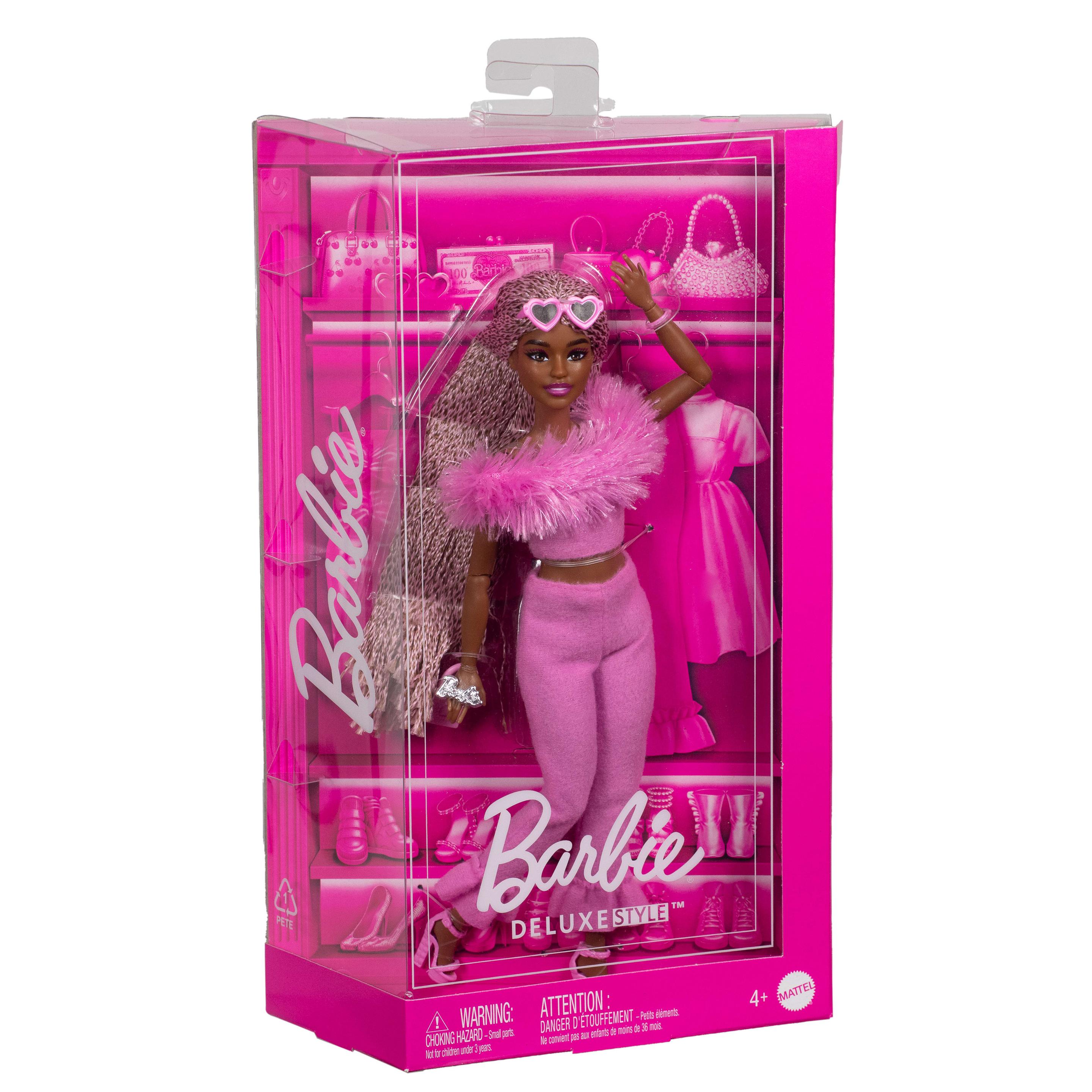 Produktbild Barbie Deluxe Style-Puppe Nr. 4 mit weichem rosafarbenem Jumpsuit und rosa und braunen geflochtenen Zöpfchen 5 von 6