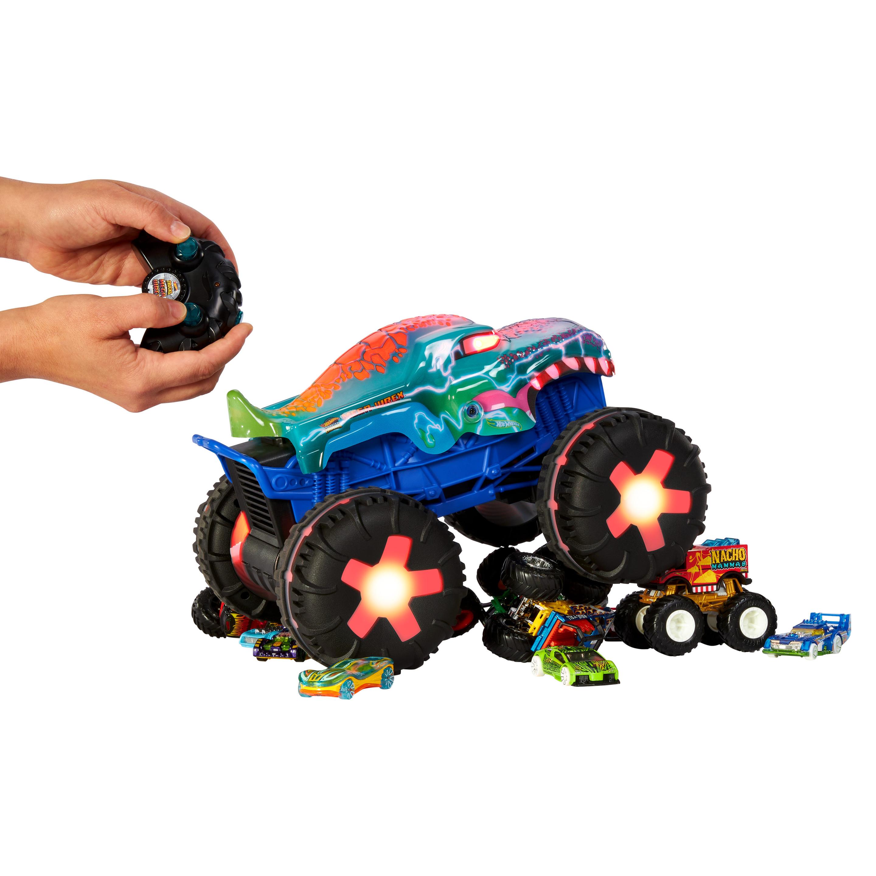 Produktbild Hot Wheels Monster Trucks Mega-Wrex Alive-Fahrzeug im Maßstab 1:15 mit Fernbedienung, batteriebetriebene Fernbedienung mit interaktiven Lichtern und Geräuschen 3 von 6