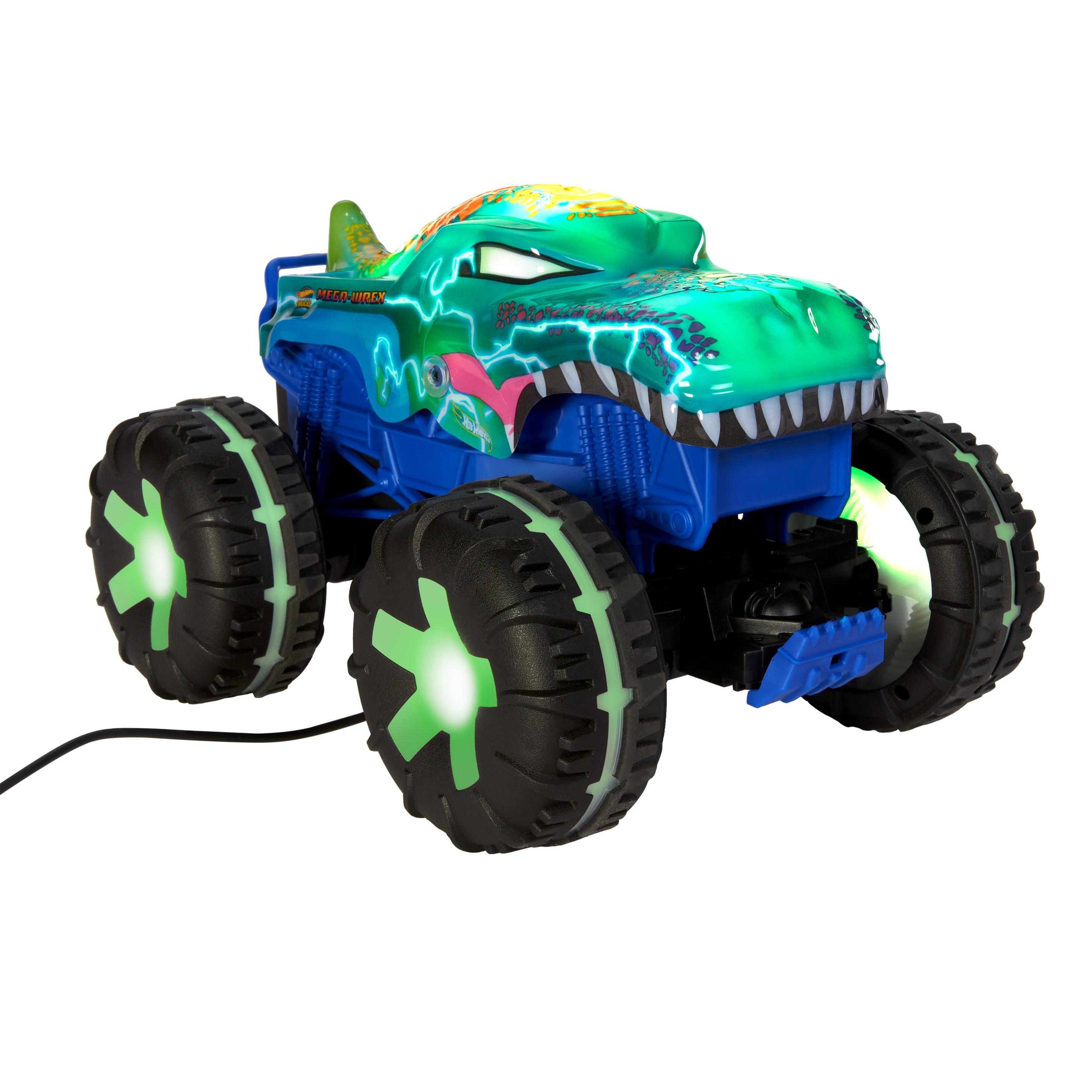 Produktbild Hot Wheels Monster Trucks Mega-Wrex Alive-Fahrzeug im Maßstab 1:15 mit Fernbedienung, batteriebetriebene Fernbedienung mit interaktiven Lichtern und Geräuschen 5 von 6