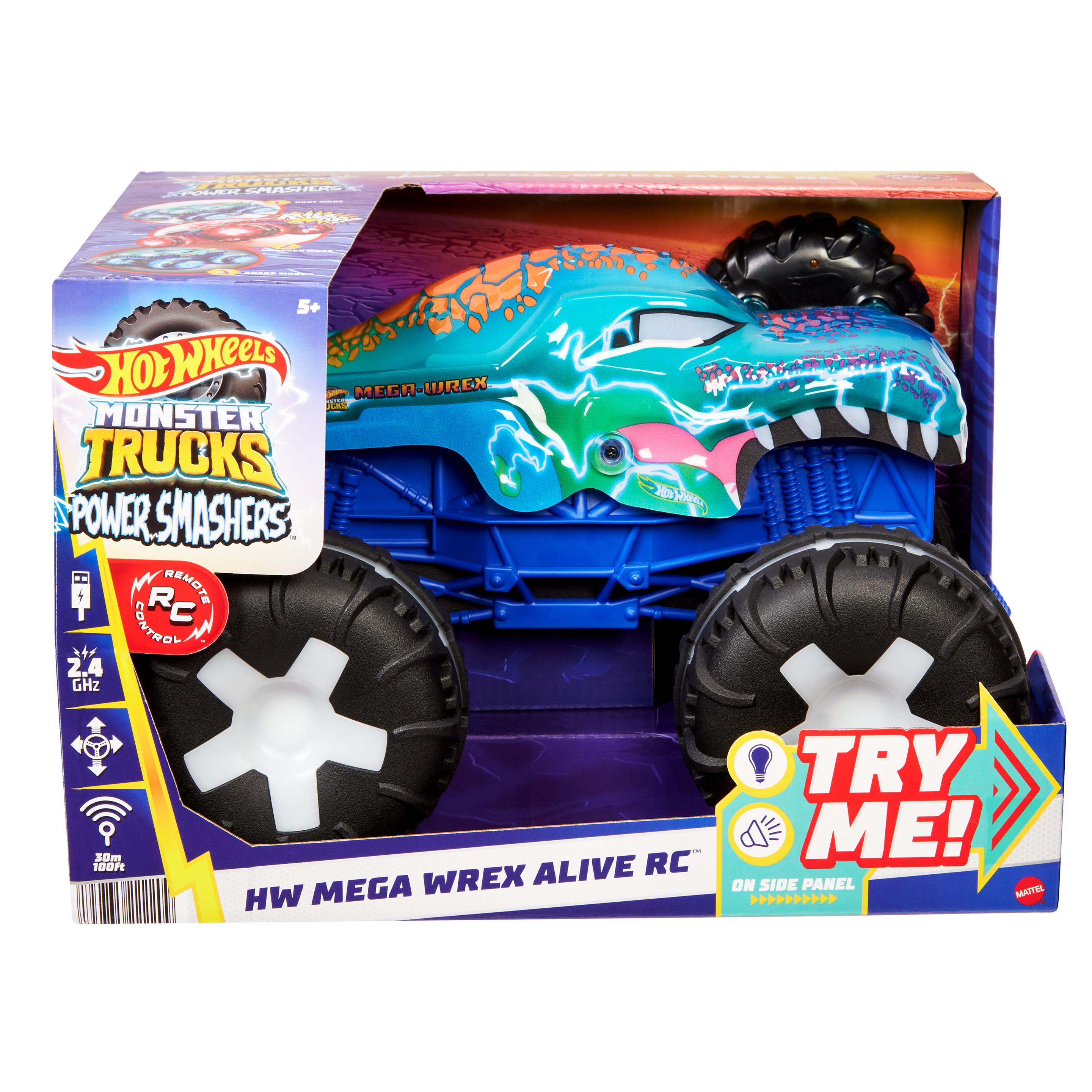 Produktbild Hot Wheels Monster Trucks Mega-Wrex Alive-Fahrzeug im Maßstab 1:15 mit Fernbedienung, batteriebetriebene Fernbedienung mit interaktiven Lichtern und Geräuschen 6 von 6