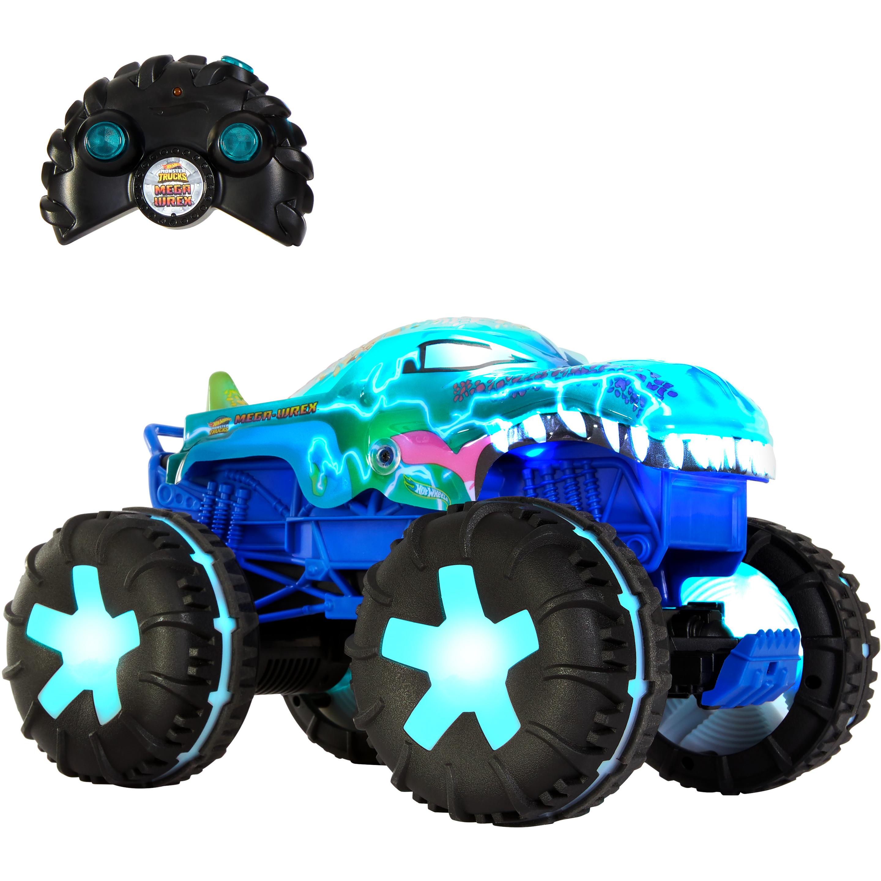 Hot Wheels Monster Trucks Mega-Wrex Alive-Fahrzeug im Maßstab 1:15 mit Fernbedienung, batteriebetriebene Fernbedienung mit interaktiven Lichtern und Geräuschen