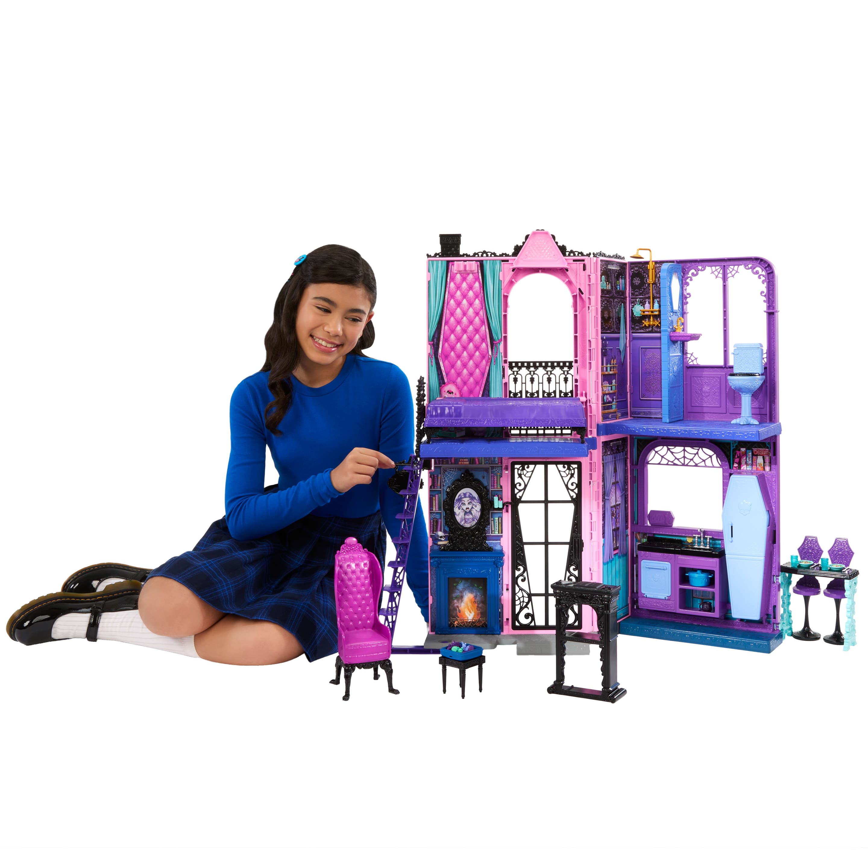 Monster High Buh-tique Hotel Puppenhaus mit gruseligen Überraschungen in jedem Raum und mehr als 13 Zubehörteilen
